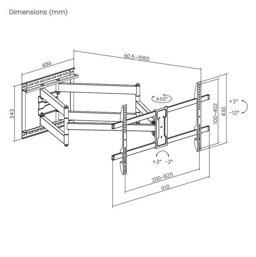 Soporte para TV con doble Brazo de 1.08m  43" a 90"  60kg - sbrp84-486XL  Brasforma-7