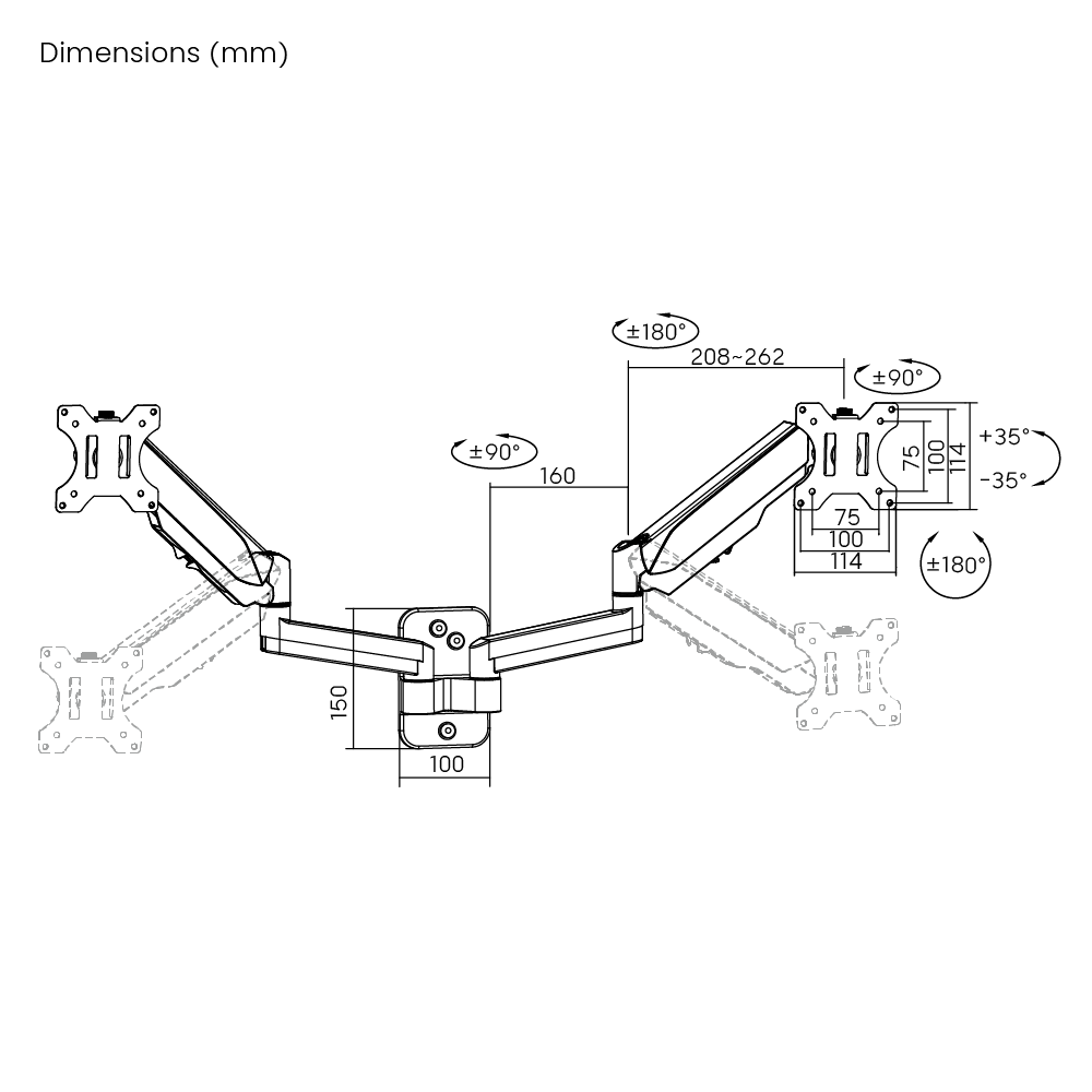 Soporte de Pared para 2 Monitores 17" ~ 32"  18Kg  360°  SBRM114D - Brasforma-4