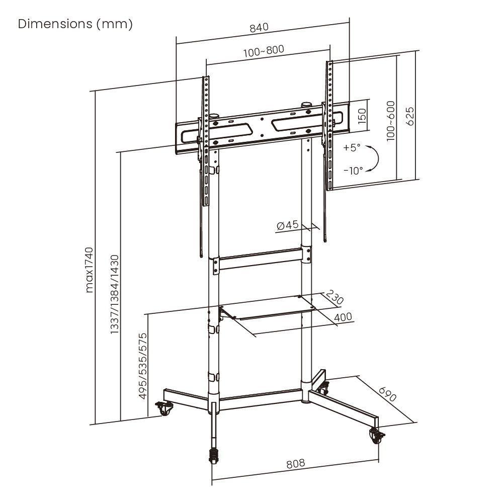 Pedestal de TV para 55" a 100"  70kg Inclinable y Ajustable  altura Hasta 1.74cm - SBRCR1044 Brasfor-6