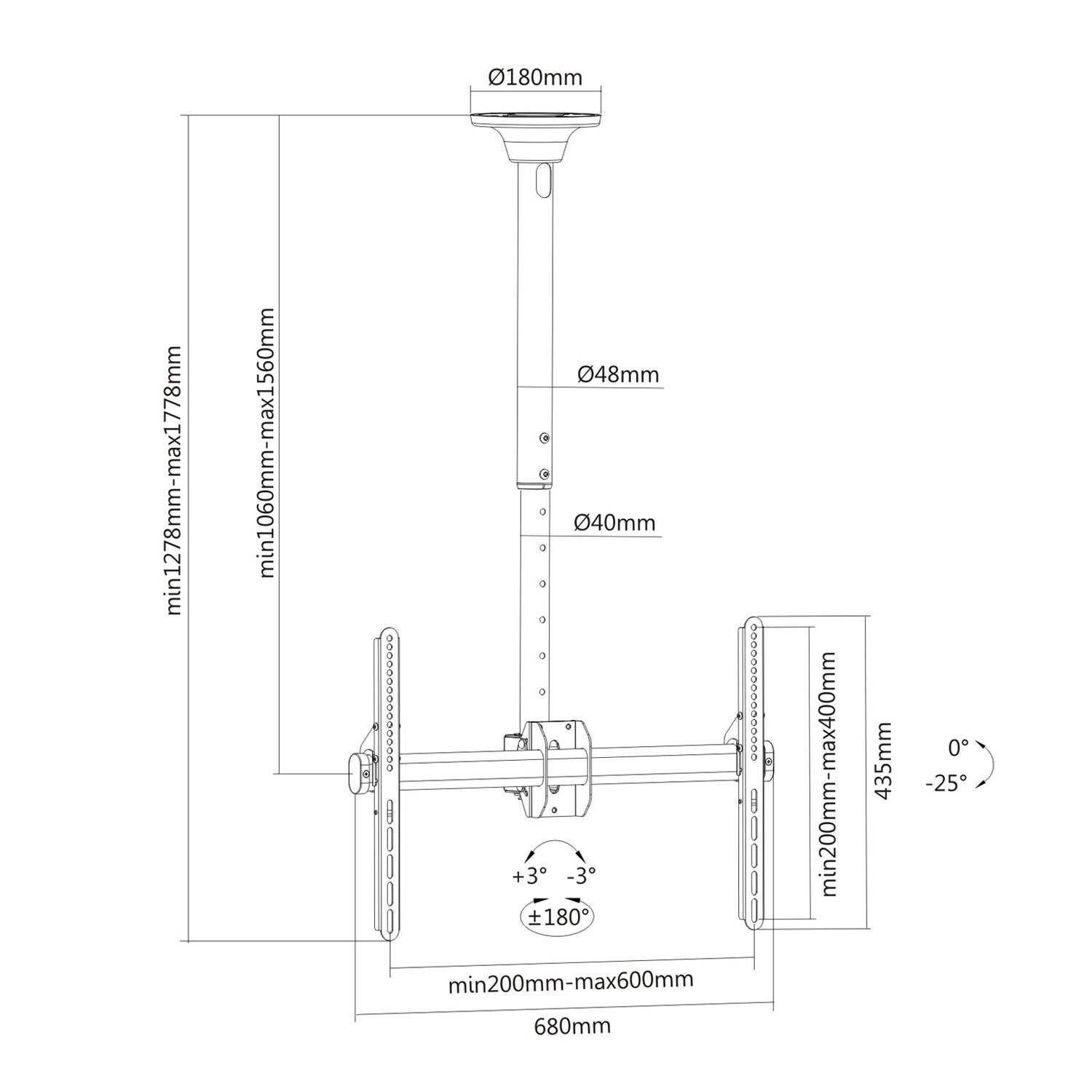  Soporte TV de Techo  37" a 70"-  360° 50kg Full Brasforma-2