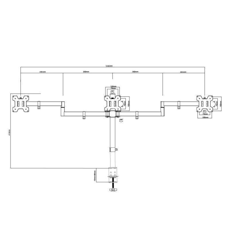 Soporte para 3 monitores 13" a 27" Articulado 360°  24Kg  C034 Brasforma-3