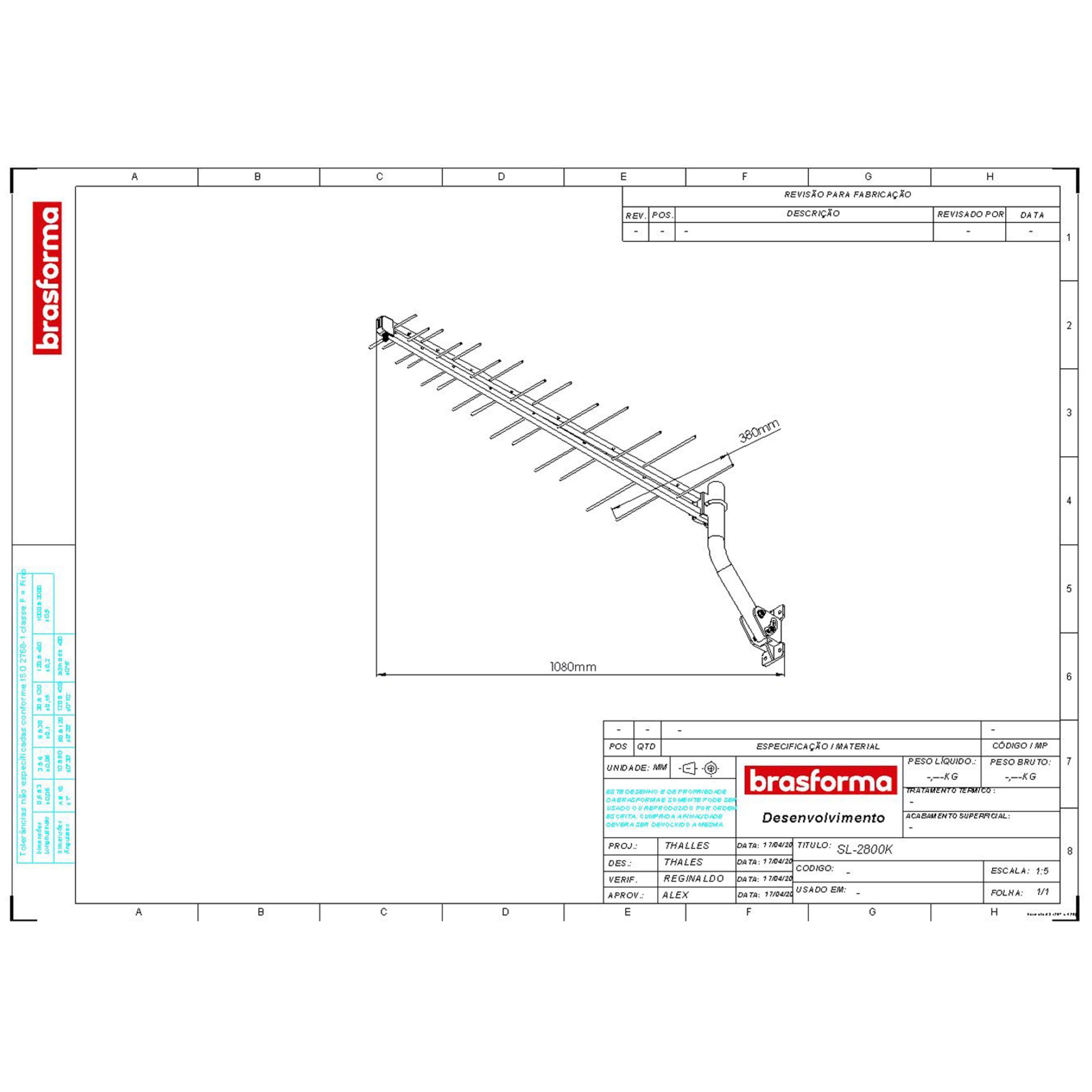 Antena Externa HD - 14dBi + Mástil + 16 mts Coaxial  SL2800K  BRASFORMA-3
