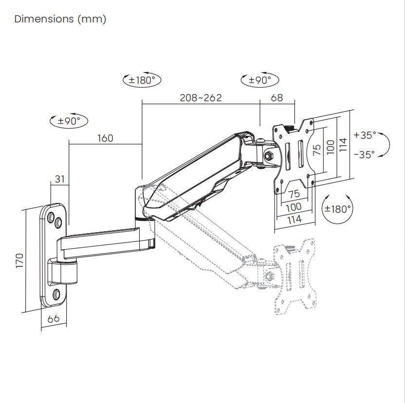 Soporte de Pared para Monitor 17" a 32" - 9kg  360° Resorte a Gas SBRM112 - Brasforma-7