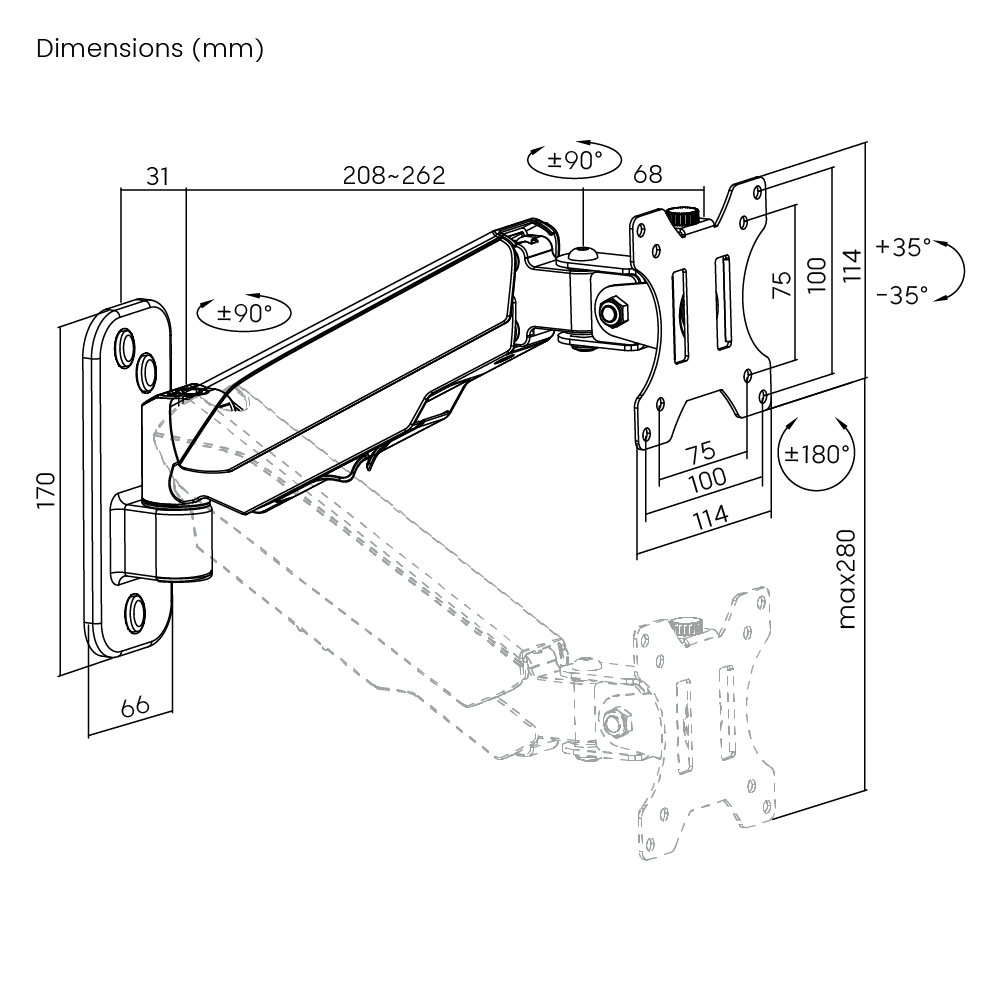 Soporte de Pared para Monitor  17"~27"  9kg  360° Resorte a Gas  Sbrm714  Brasforma-3