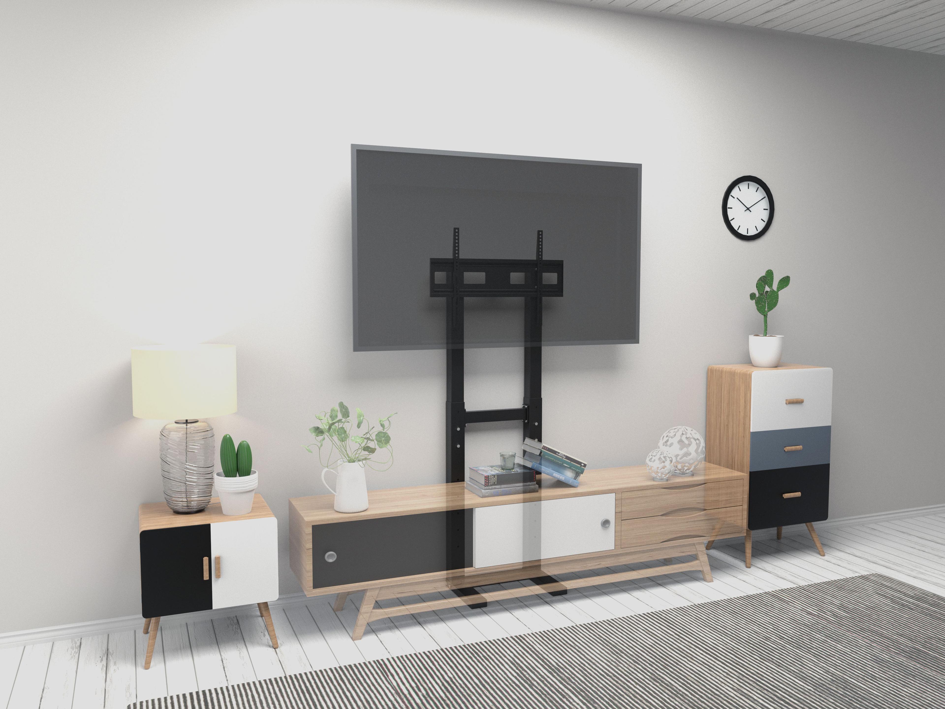SOPORTE PEDESTAL TV CONTRA PARED 32" A 85" SIN PERFORACIONES!-2
