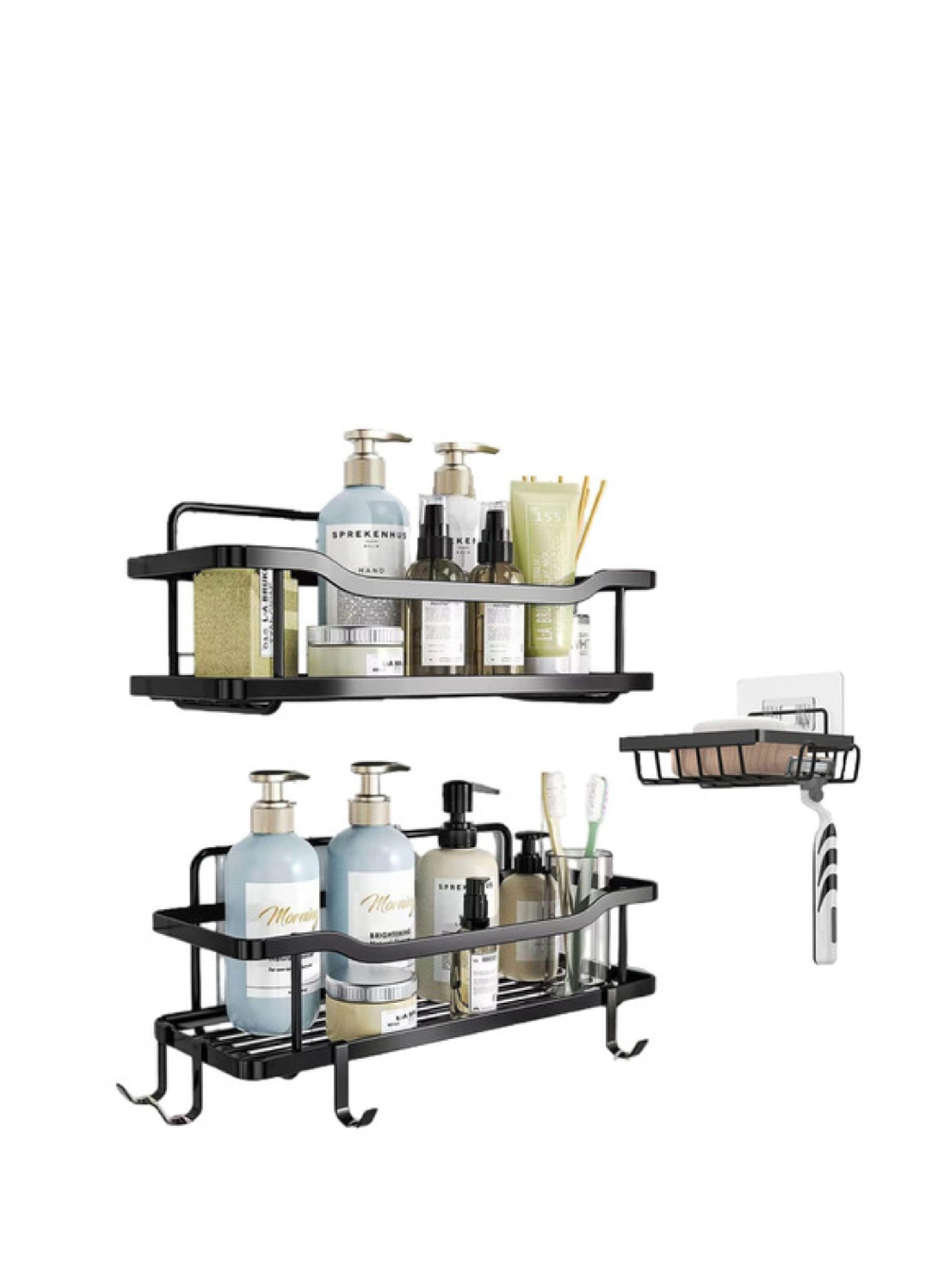 Organizador De Ducha Repisa Baño Adhesivo Set 3 Inoxidable color negro-1
