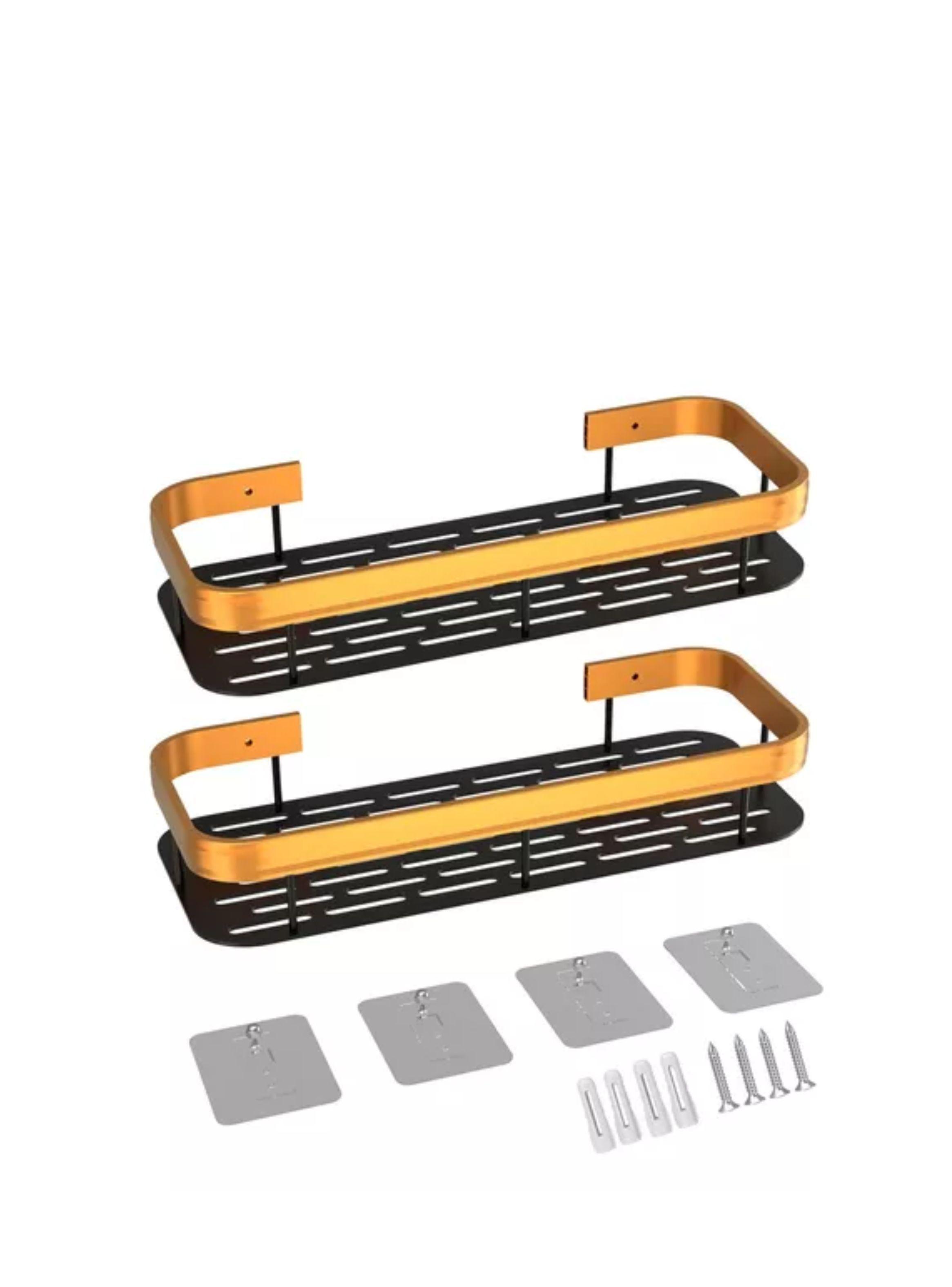 Organizador De Ducha Set X2 Repisa Baño Adhesivo color oro-0