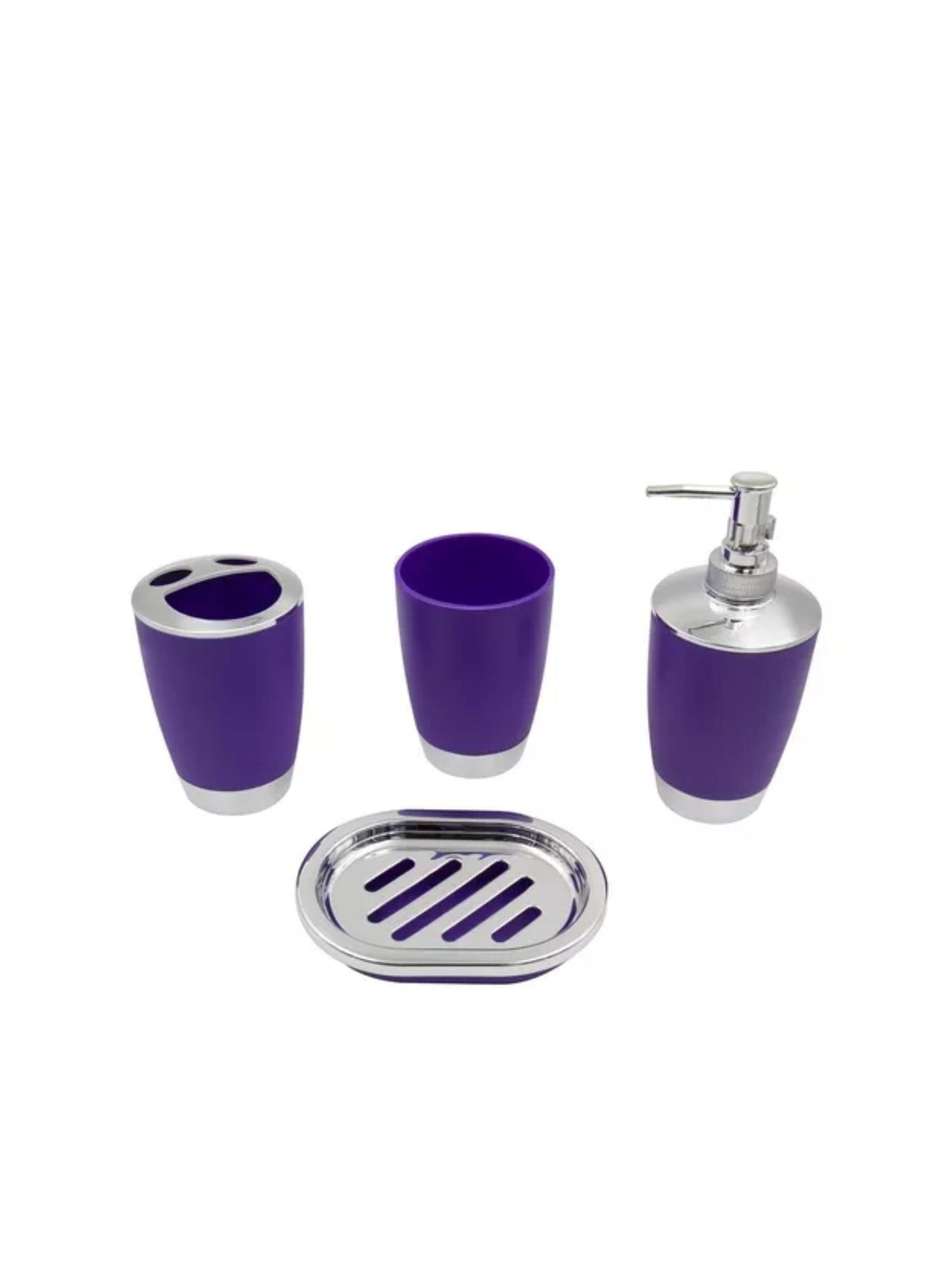Set Accesorios De Baño 4pzs Portacepillos Jabonera color morado-0