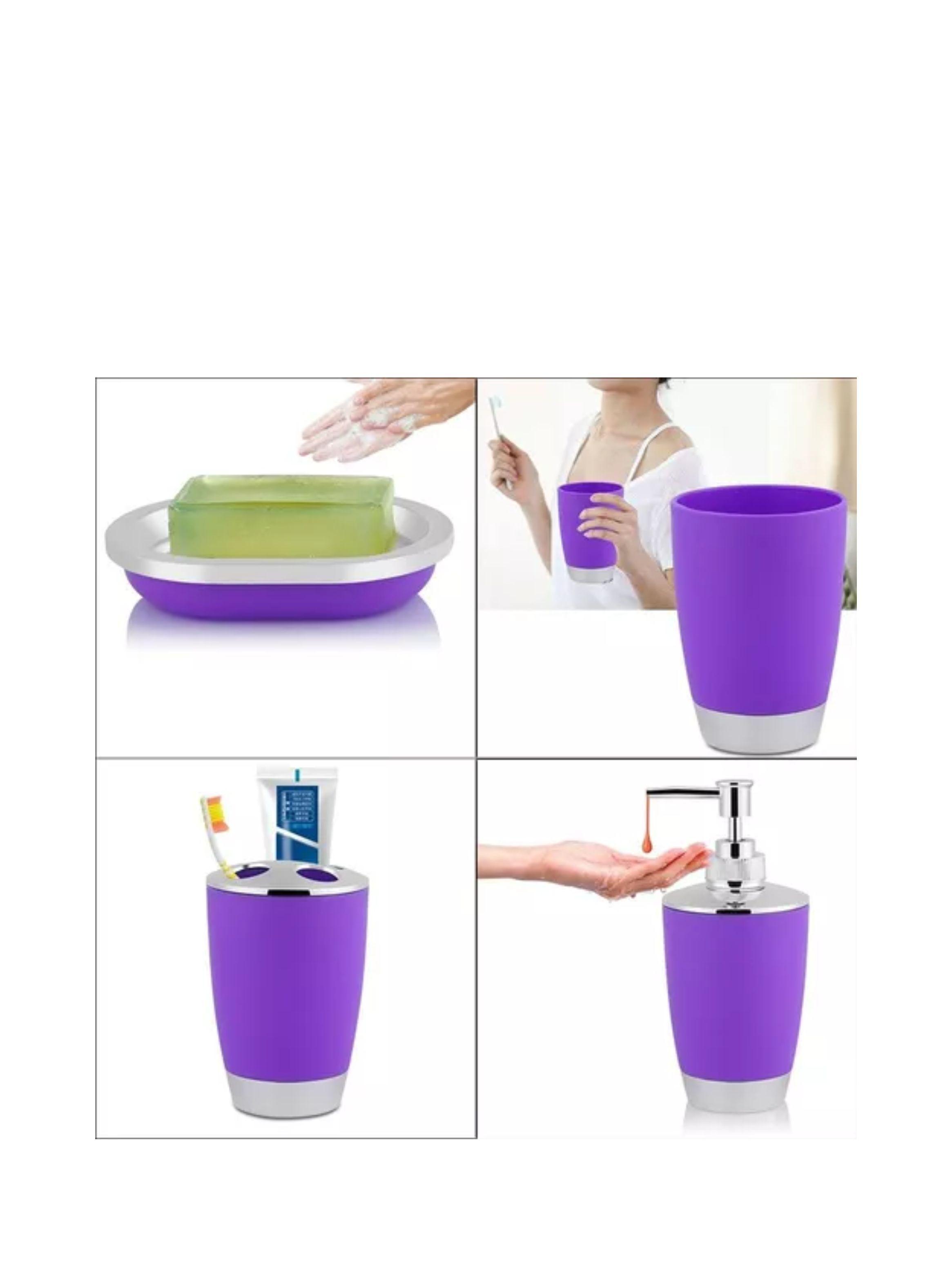 Set Accesorios De Baño 4pzs Portacepillos Jabonera color morado-2