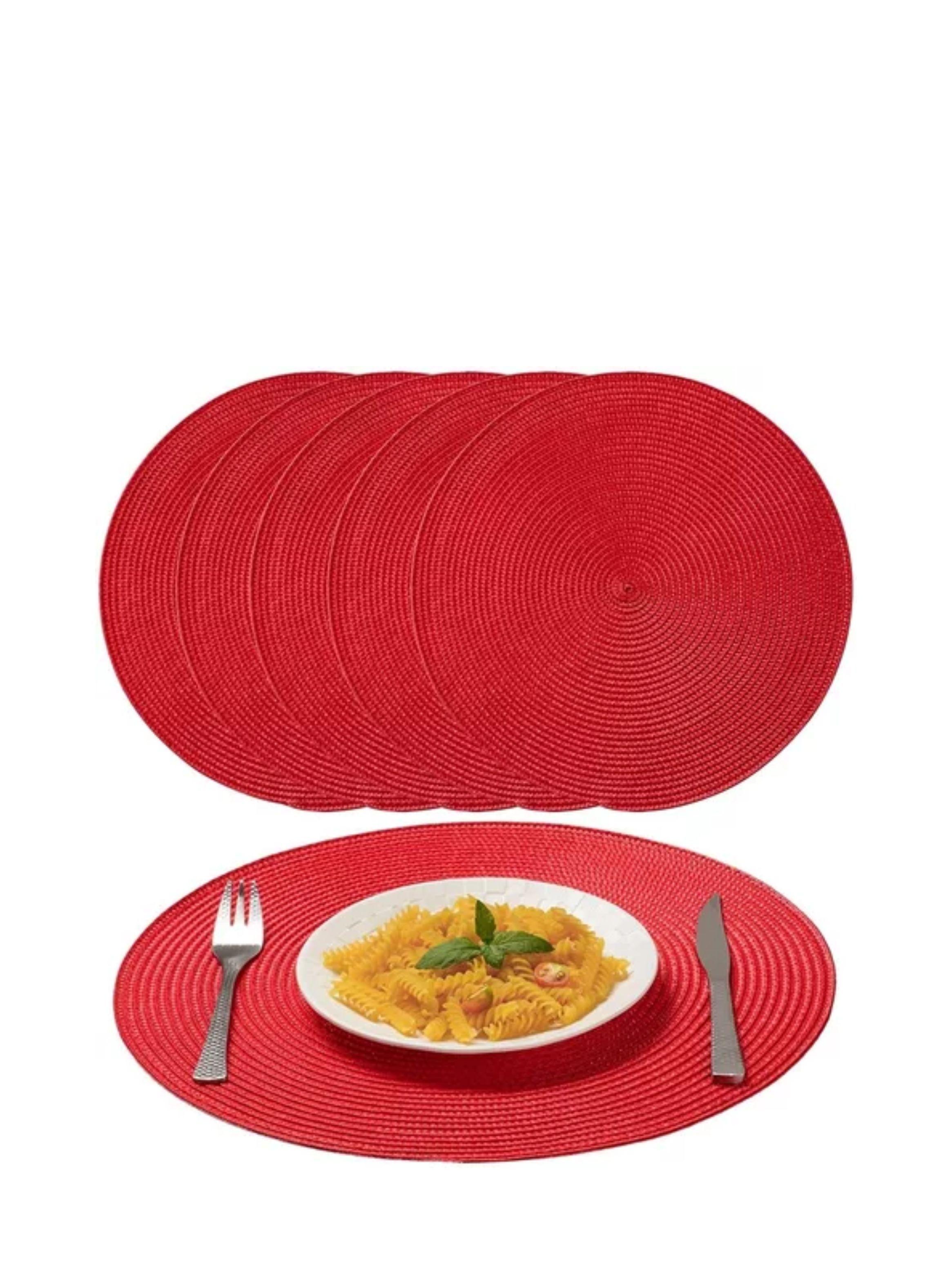 Set De 6 Individuales Redondos Trenzados 38 Cm color rojo-2