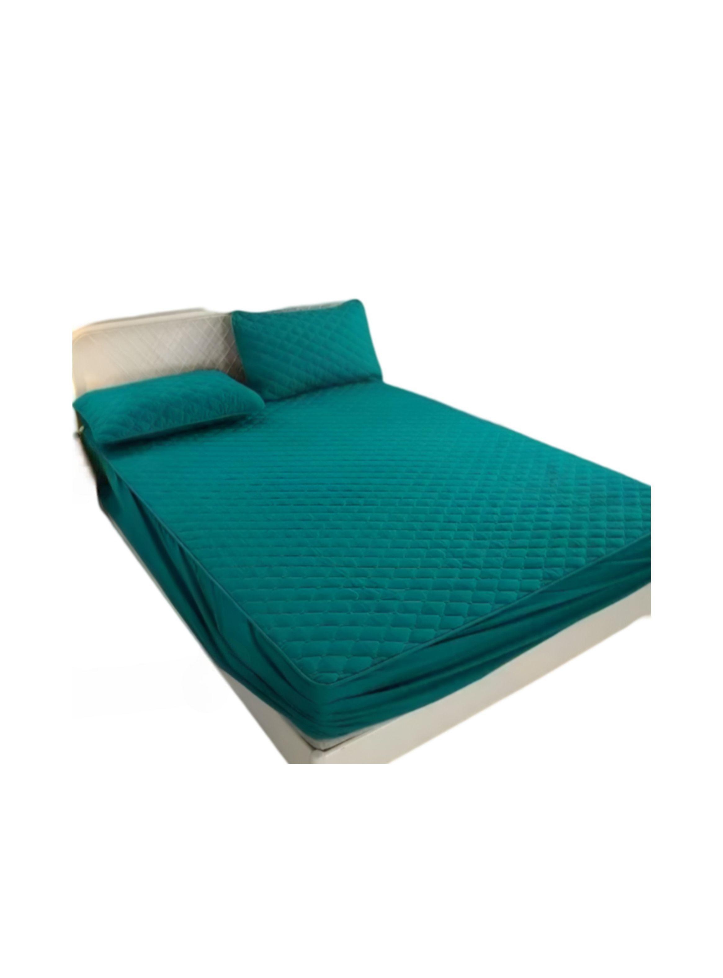 Cubrecolchon. 2 Plazas Acolchado + 2 Fundas Para Almohada color turquesa-0