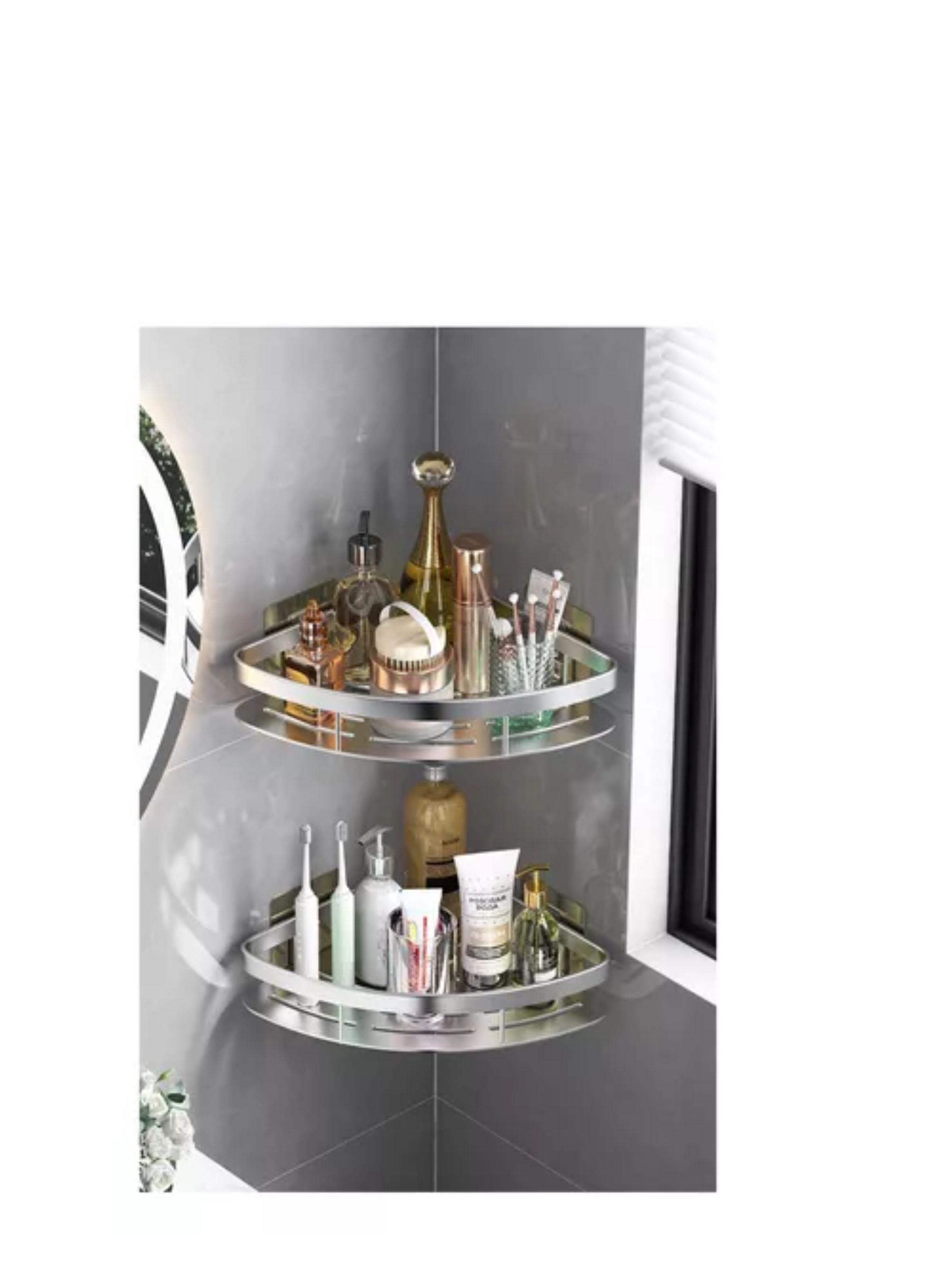 Esquinero Organizador Ducha Baño Estante Set 2 Pcs color plata-2