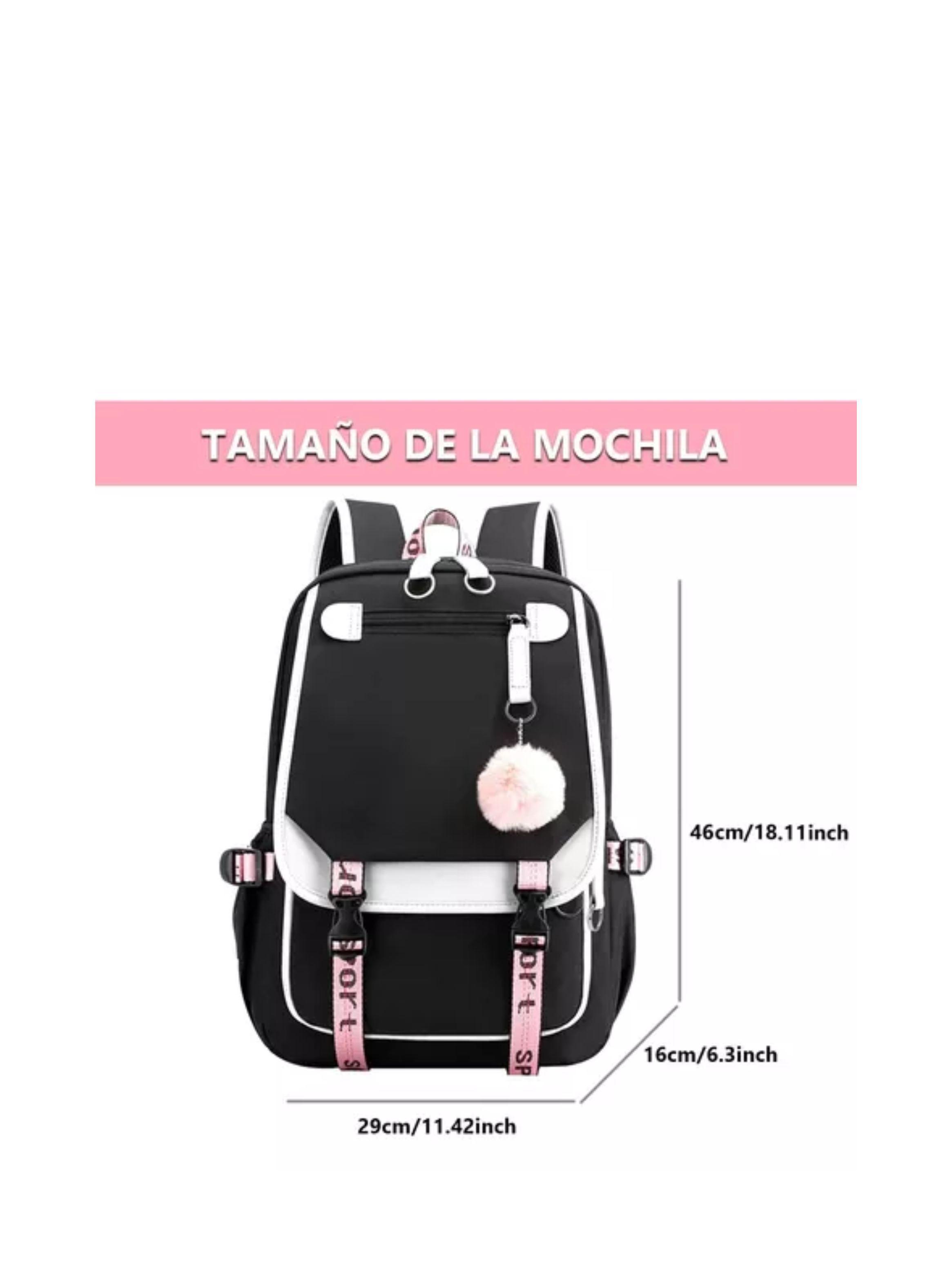 Mochila Kawaii Estilo Coreano Juvenil Moda Con Puerto Usb color negro-1