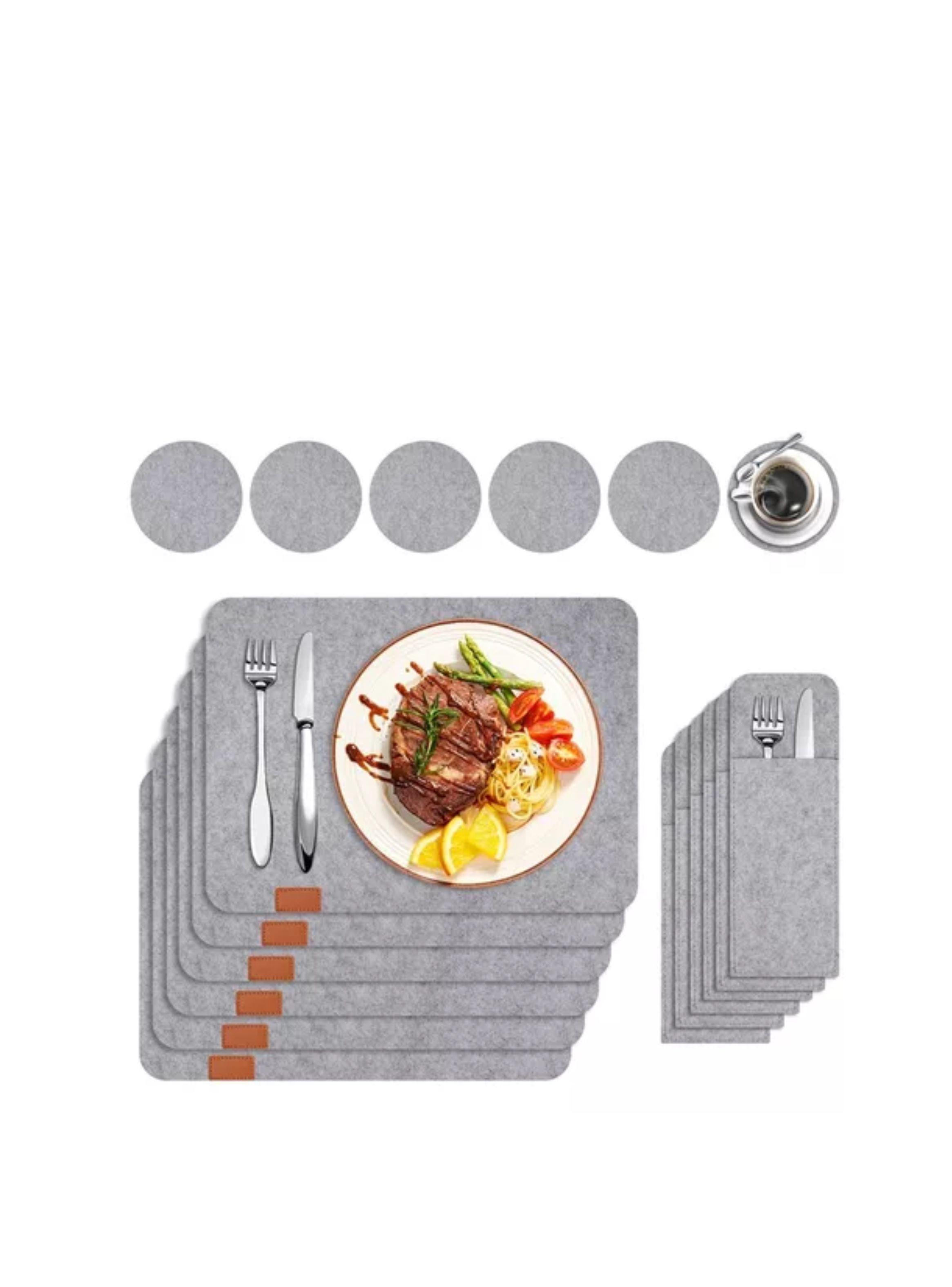 Set 18 Manteles Individuales Portavasos Mesa Antideslizante color gris claro-0