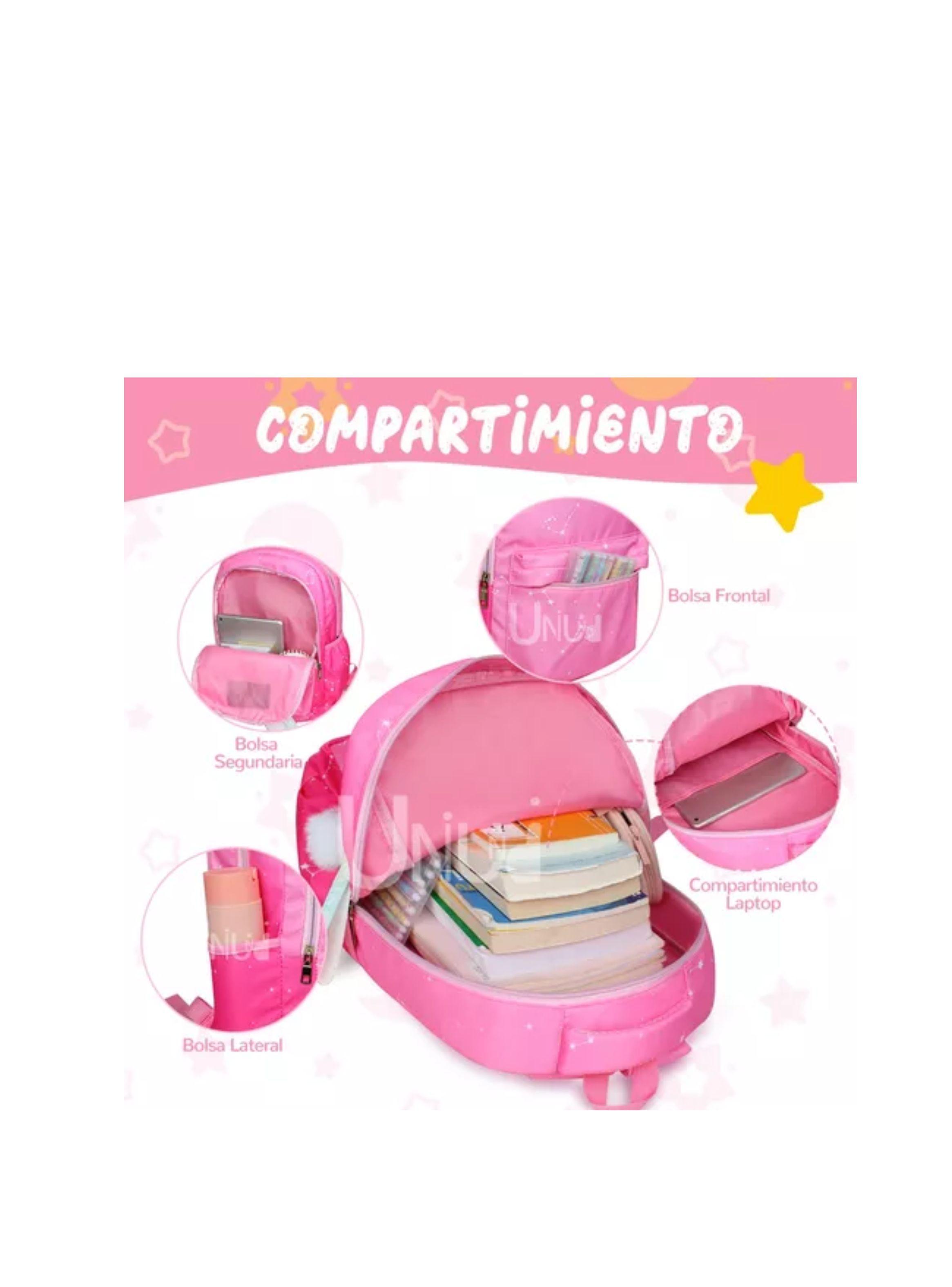 Mochila Bolso Para Mujer Niñas Escolar Viaje Coreana color fuccia-2