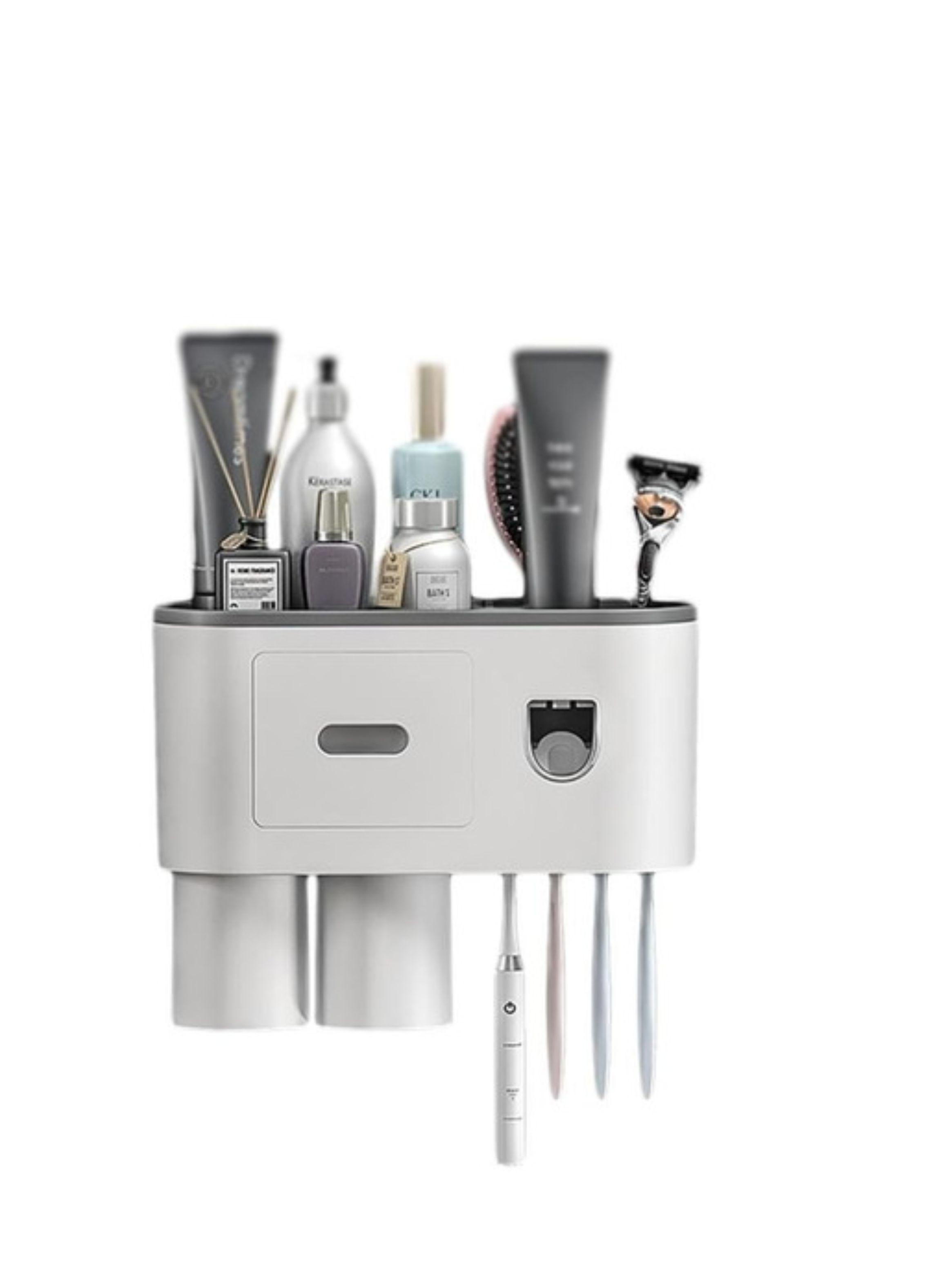 Dispensador Pasta Crema Dental Cepillos Organizador 2 Vaso color blanco-0