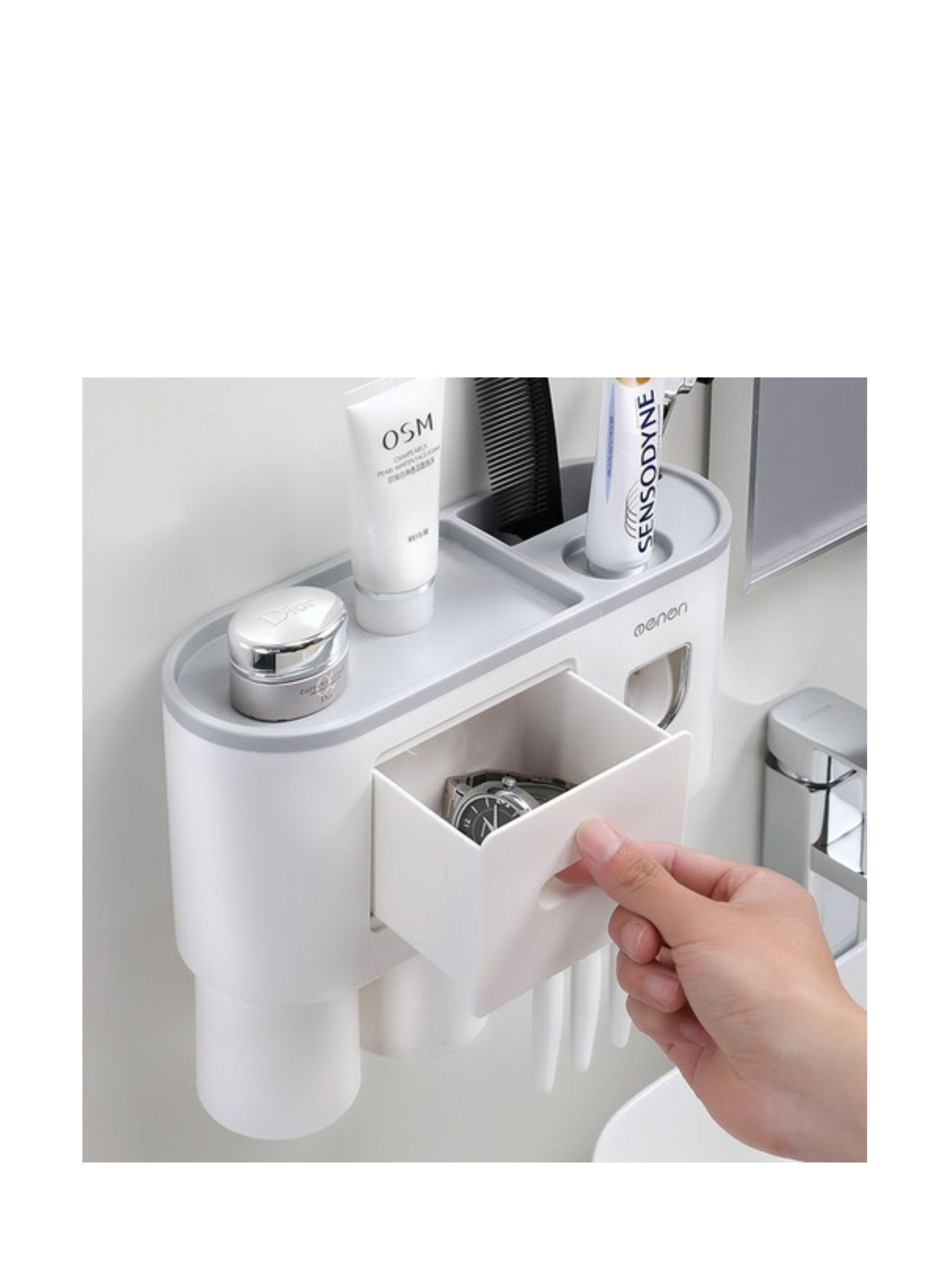 Dispensador Pasta Crema Dental Cepillos Organizador 2 Vaso color blanco-2