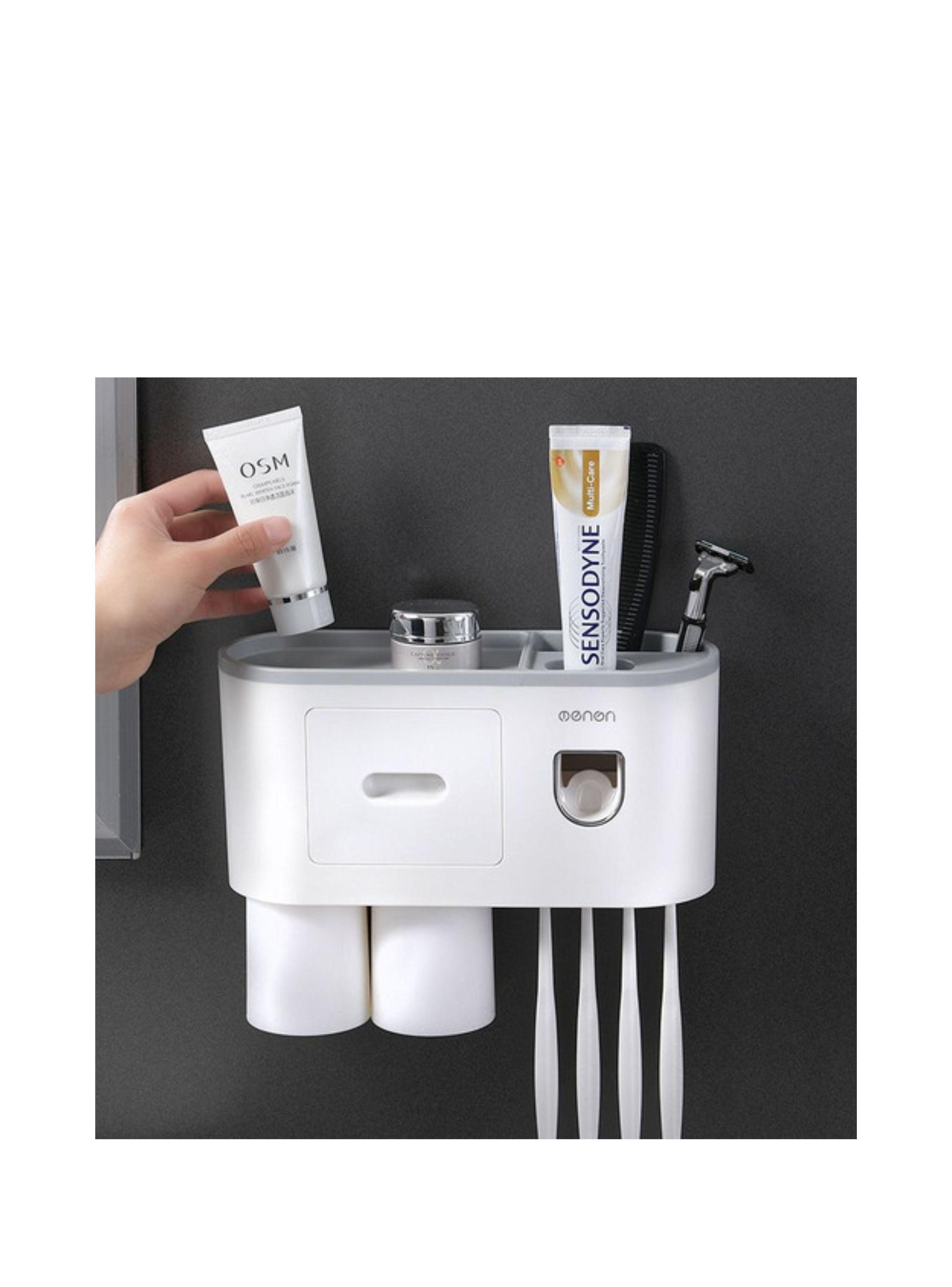 Dispensador Pasta Crema Dental Cepillos Organizador 2 Vaso color blanco-3