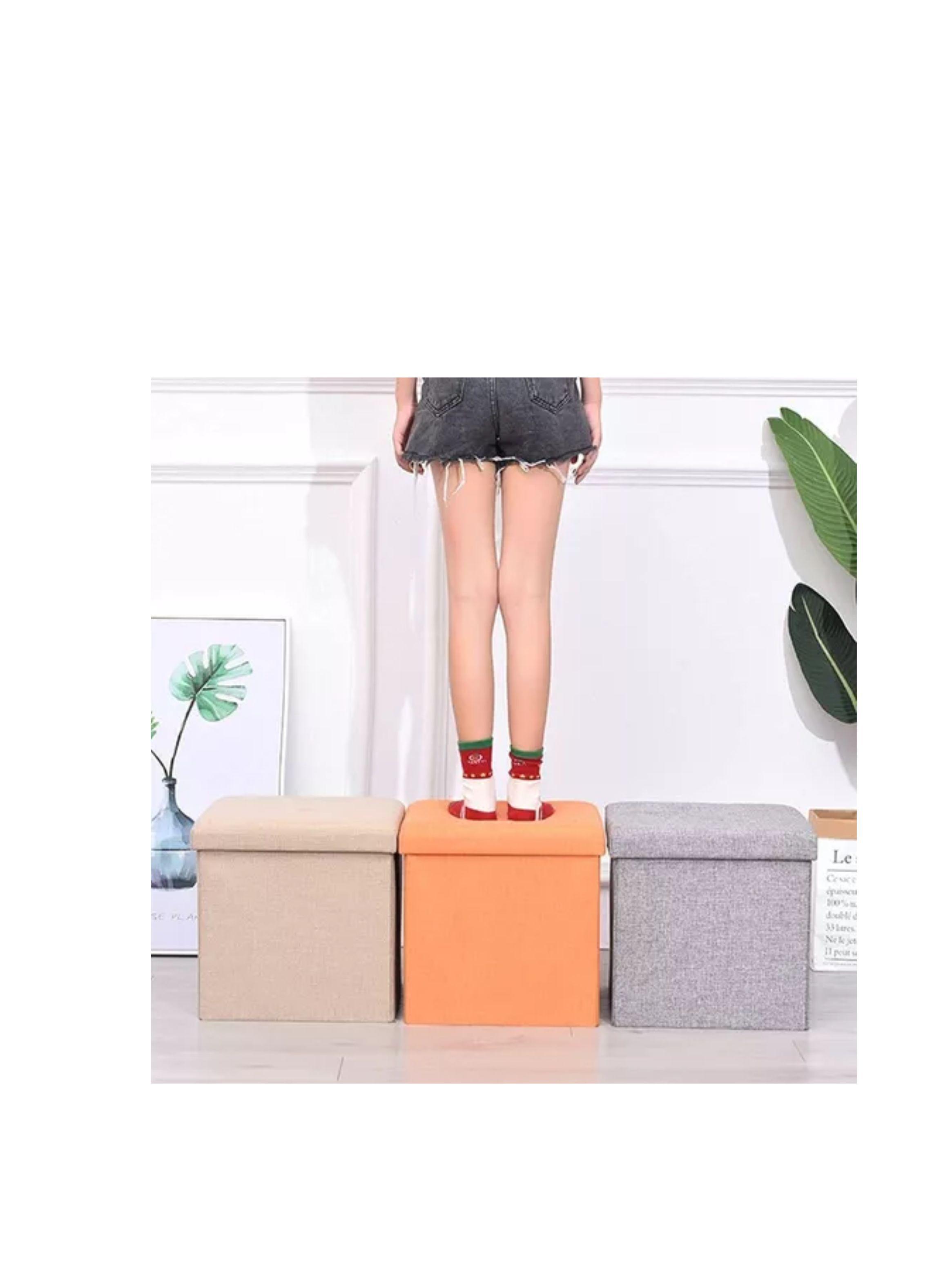 Puff Silla Cubo Organizador Plegable Chico color rosa-2