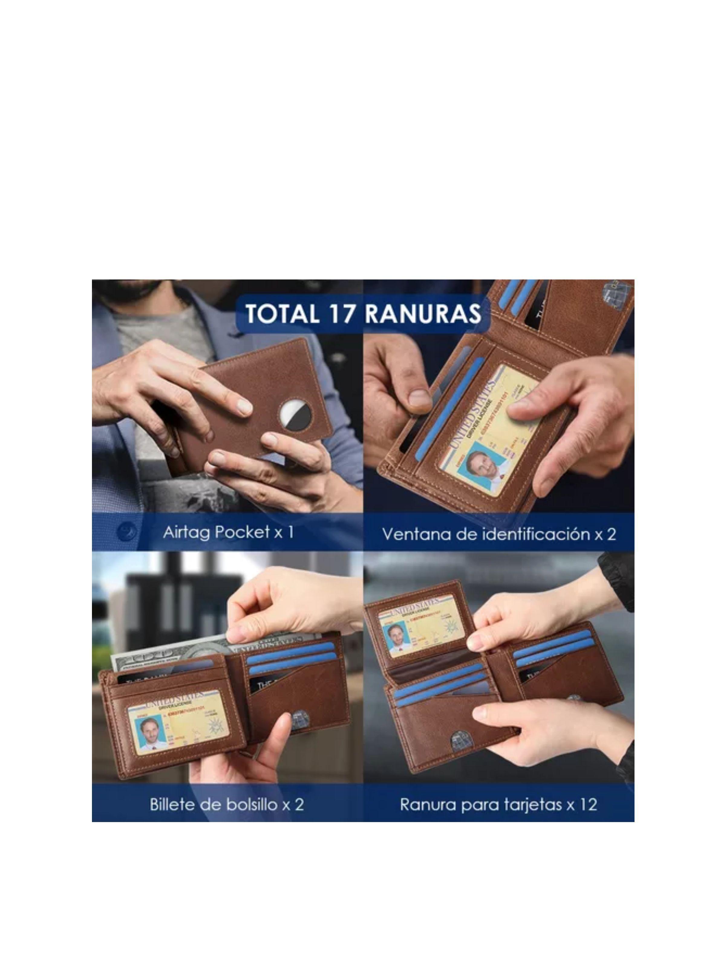 Billetera De Cuero Para Hombre Rfid Con Soporte Airtag -2