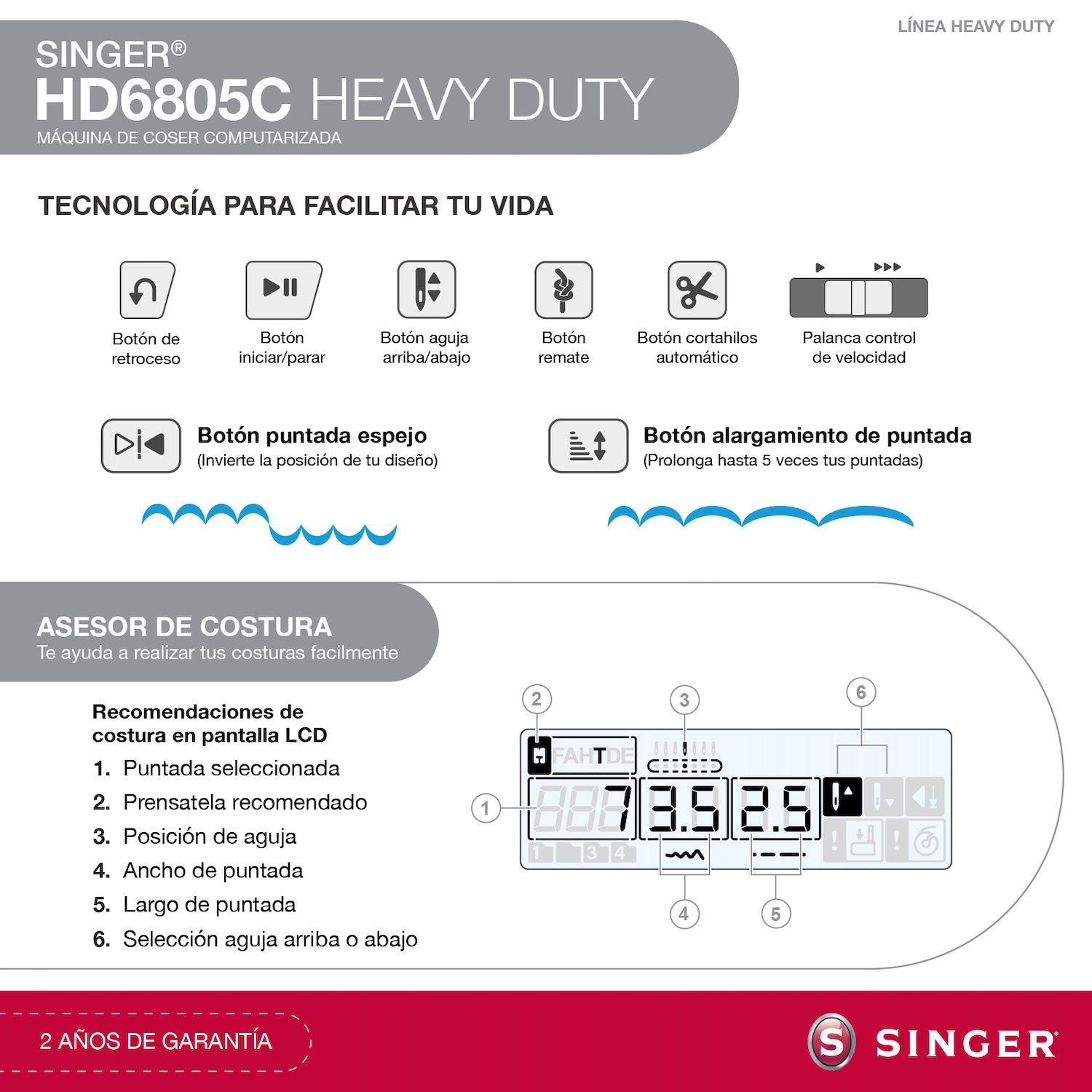 Máquina de Coser Singer Heavy Duty HD6805C Computarizada-2