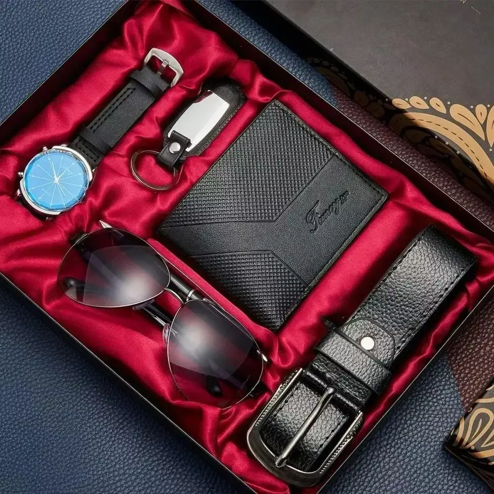Caja Regalo Para Hombres Con Reloj Cartera Cinturon 6pcs-2