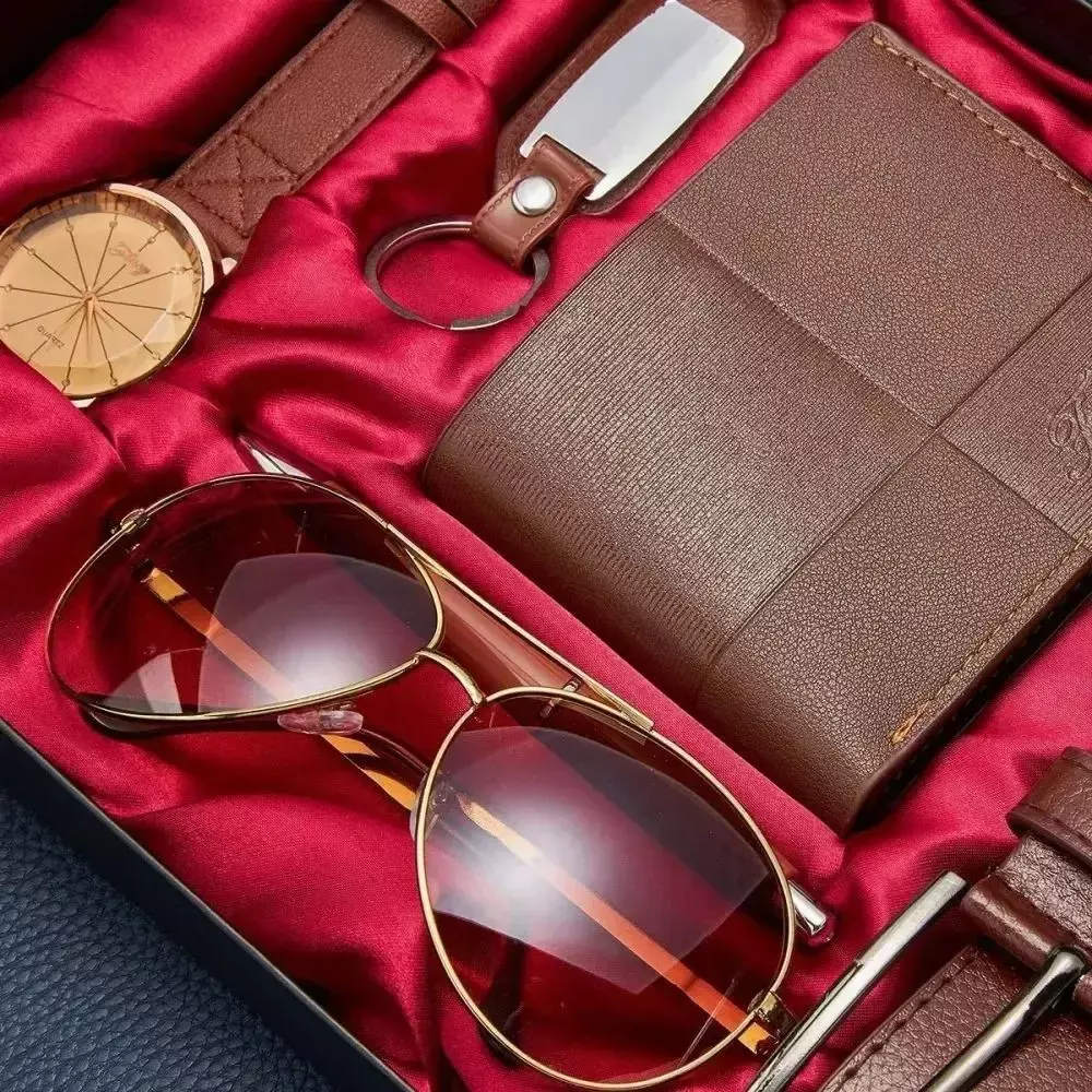 Caja Regalo Para Hombres Con Reloj Cartera Cinturon 6pcs-3