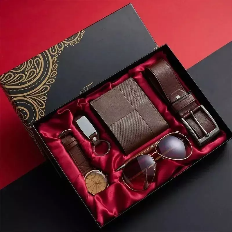 Caja Regalo Para Hombres Con Reloj Cartera Cinturon 6pcs-4