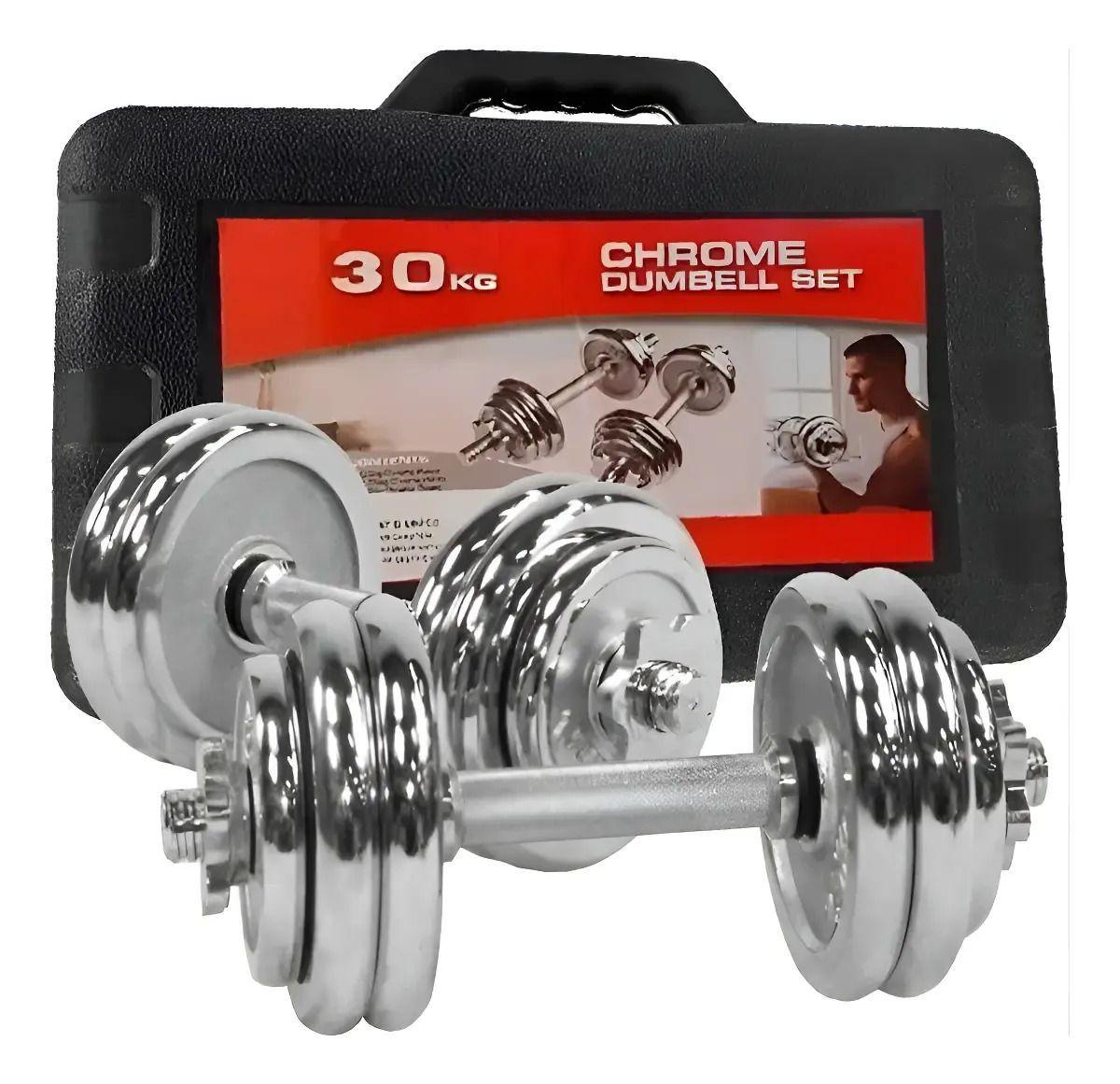 Set Pesas Maletas 30 Kg Cromada Barra Ajustable-2