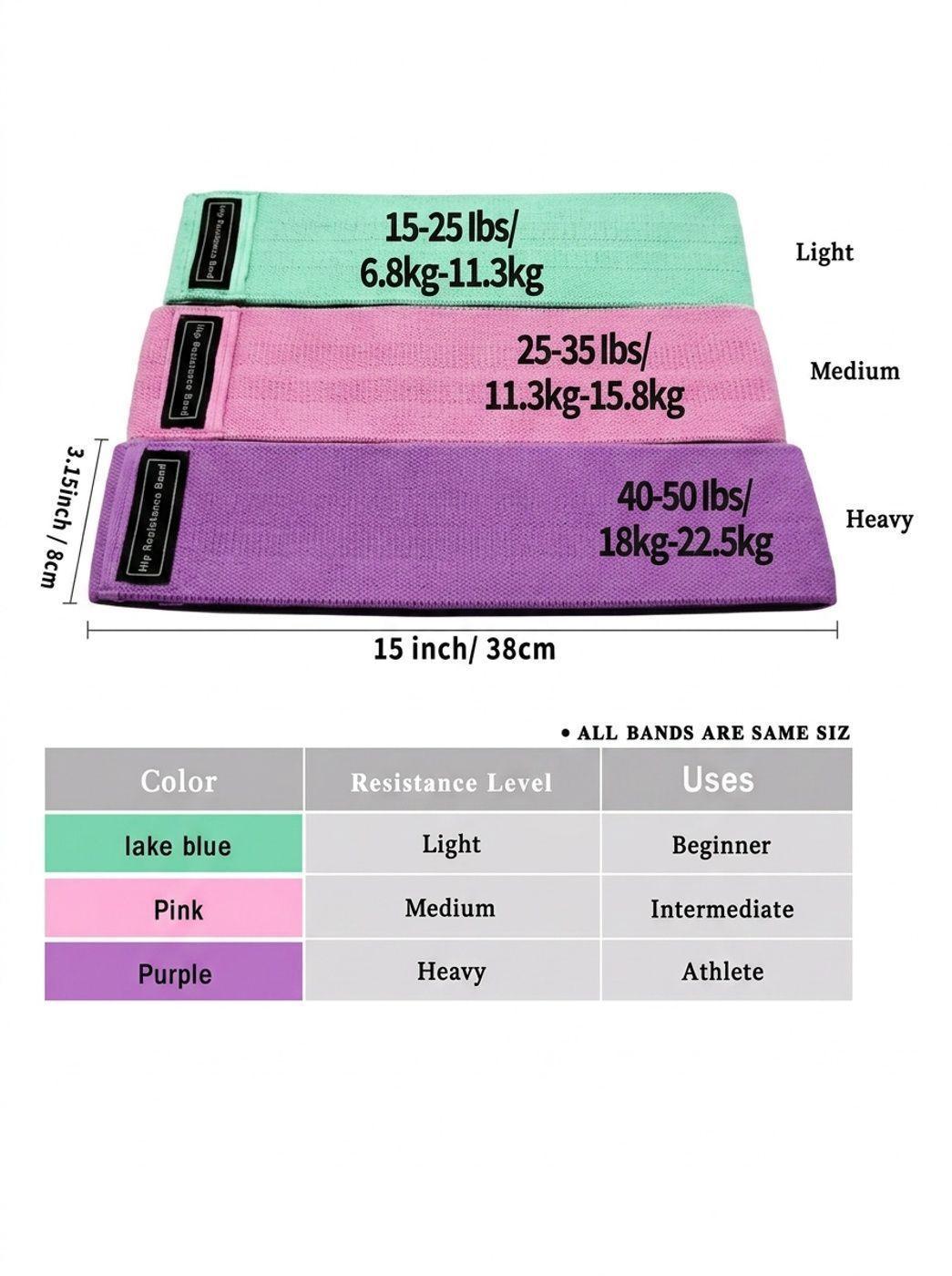 Set 3 Bandas Resistencia Ejercicio Bandas Elastica Tela Hip-5