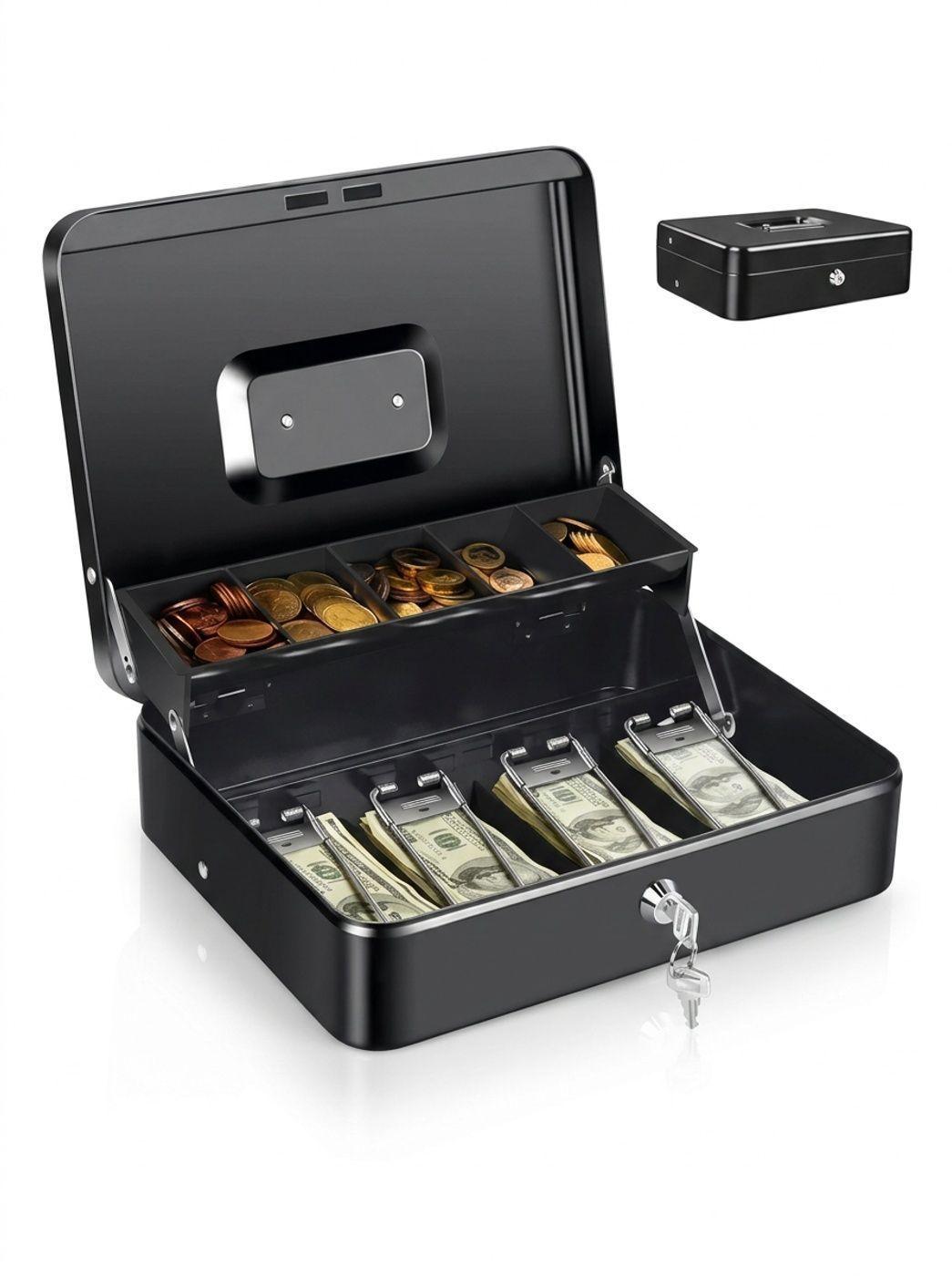 Caja Fuerte De Metal Billetes Y Monedas Con Cerradura-3