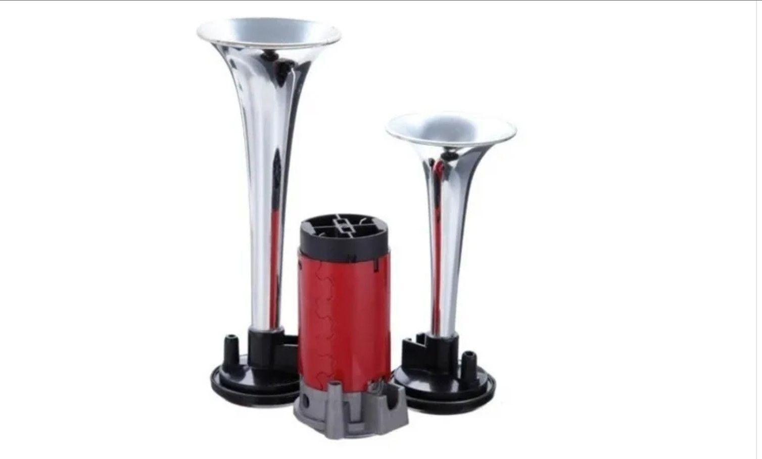 Doble Bocina Electrica Trompeta Aire Cromada Auto Camion 12v-1