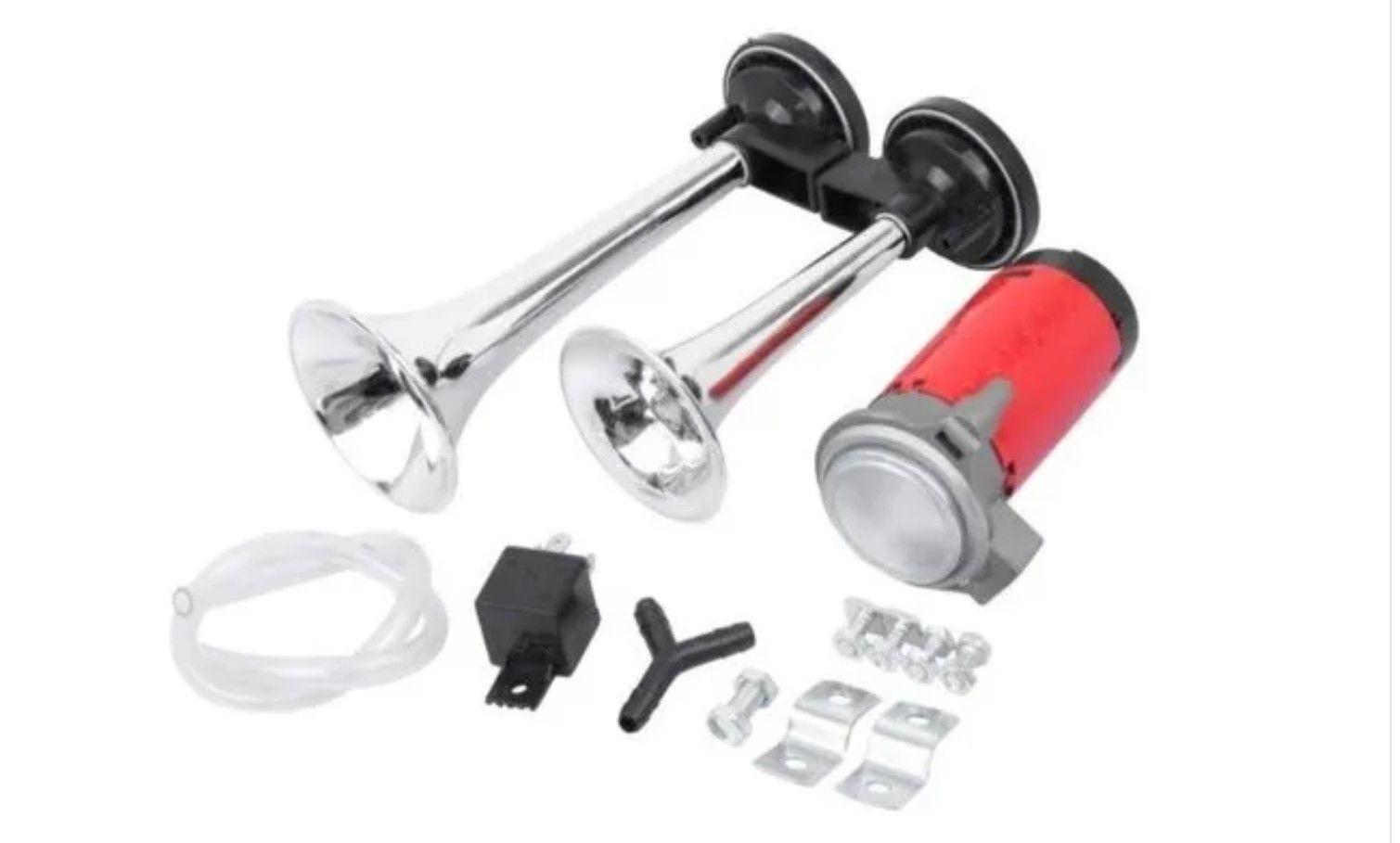 Doble Bocina Electrica Trompeta Aire Cromada Auto Camion 12v-3