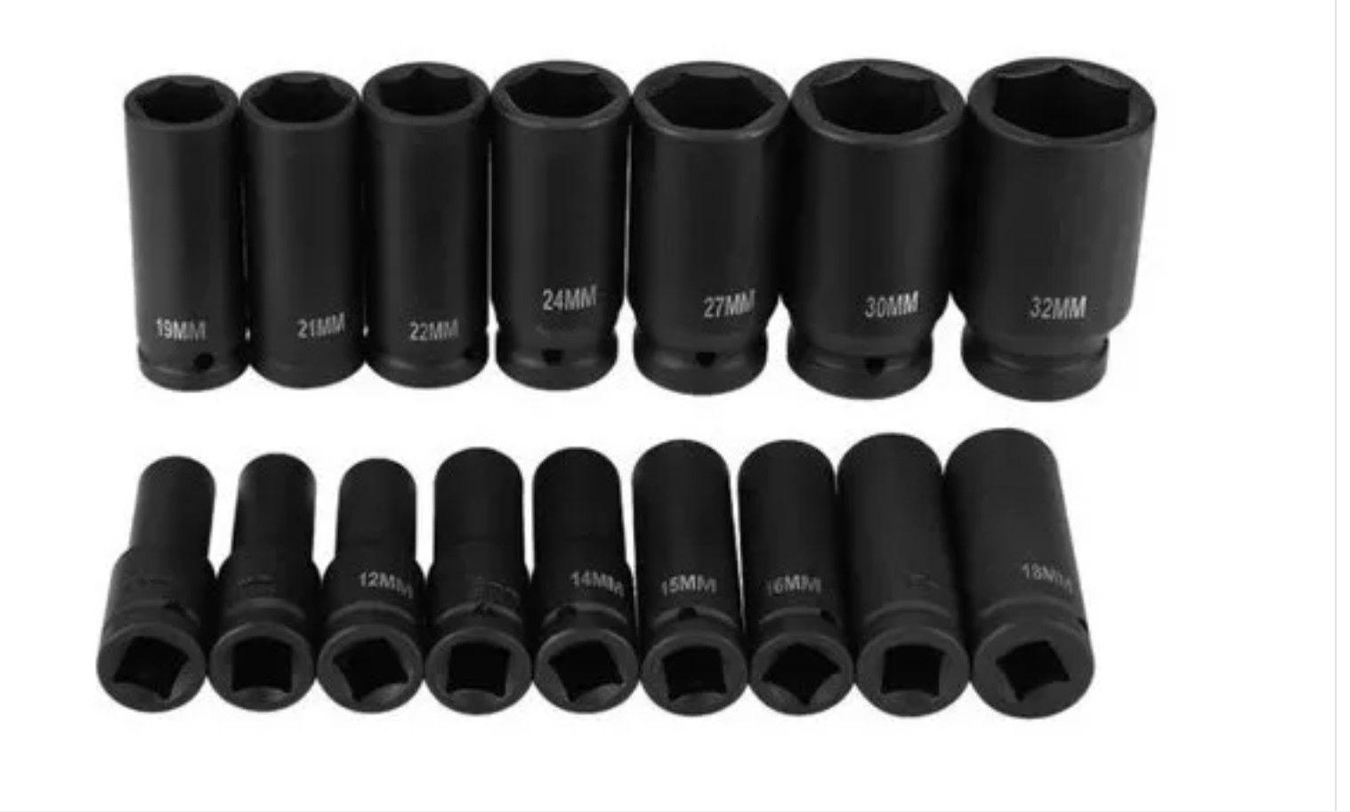 Juego Kit  Set Dados De Impacto 1/2, 16 Piezas De 10 A 32 Mm-0