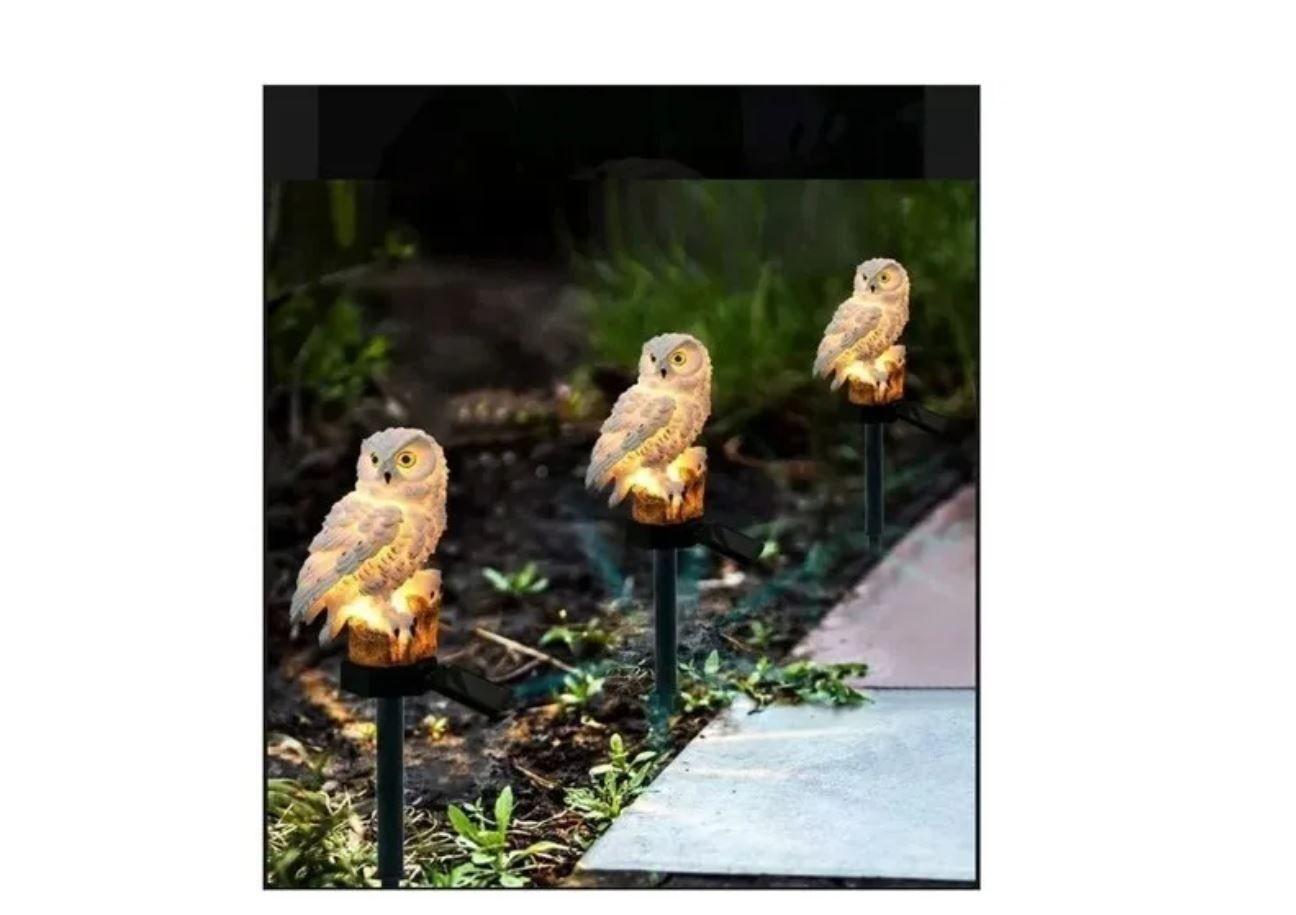 Lampara Led Solar Buho Jardín Terraza Decoración -3
