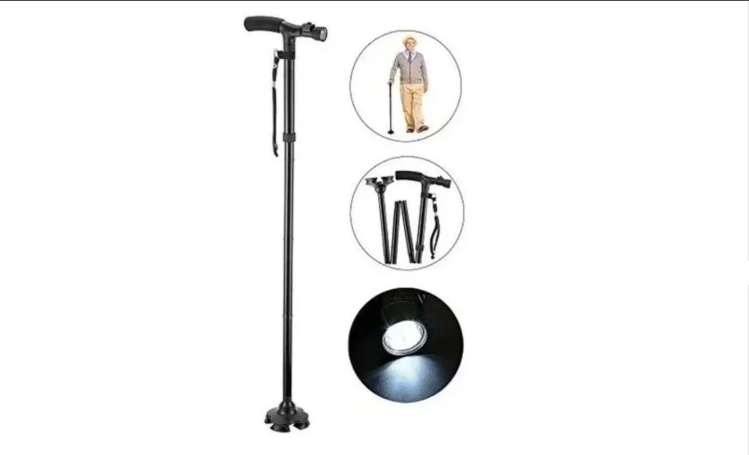 Bastón Ortopédico Retractil Plegable C/luz Led, Base Estable-1