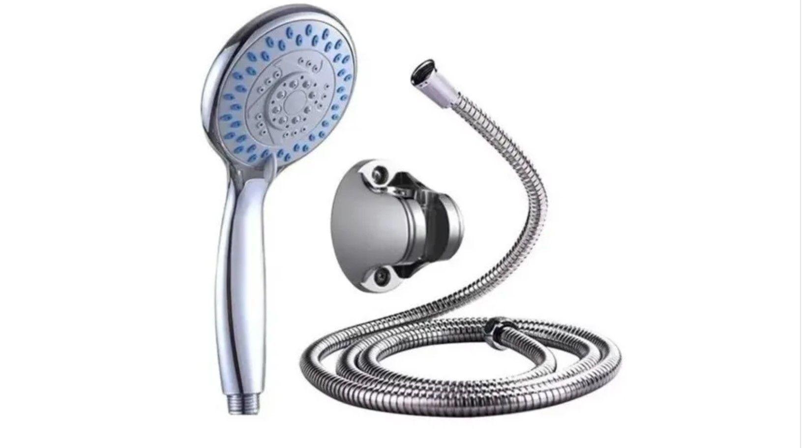 Kit De Ducha Teléfono Manguera Soporte Cromado Acero Inox-0