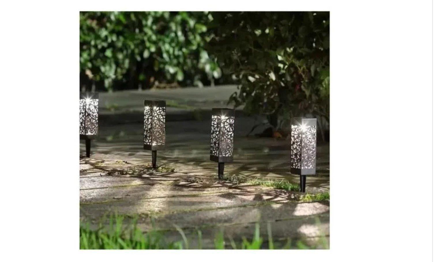 Pack 8 Foco Led Solar Estaca Jardín Tallado - Luz Cálida -2