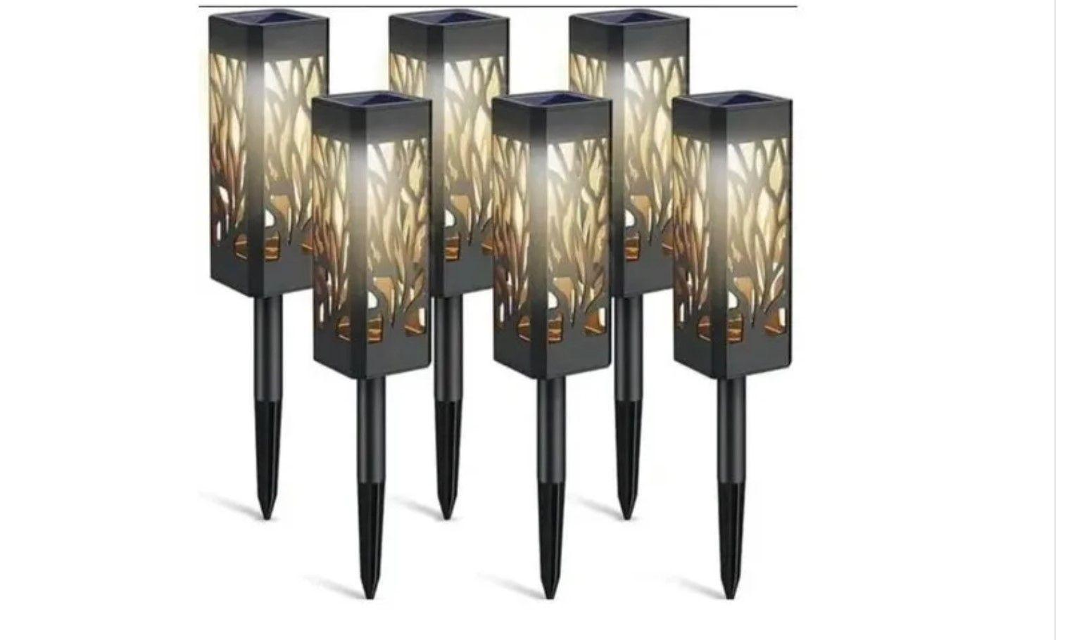 Pack 8 Foco Led Solar Estaca Jardín Tallado - Luz Cálida -0