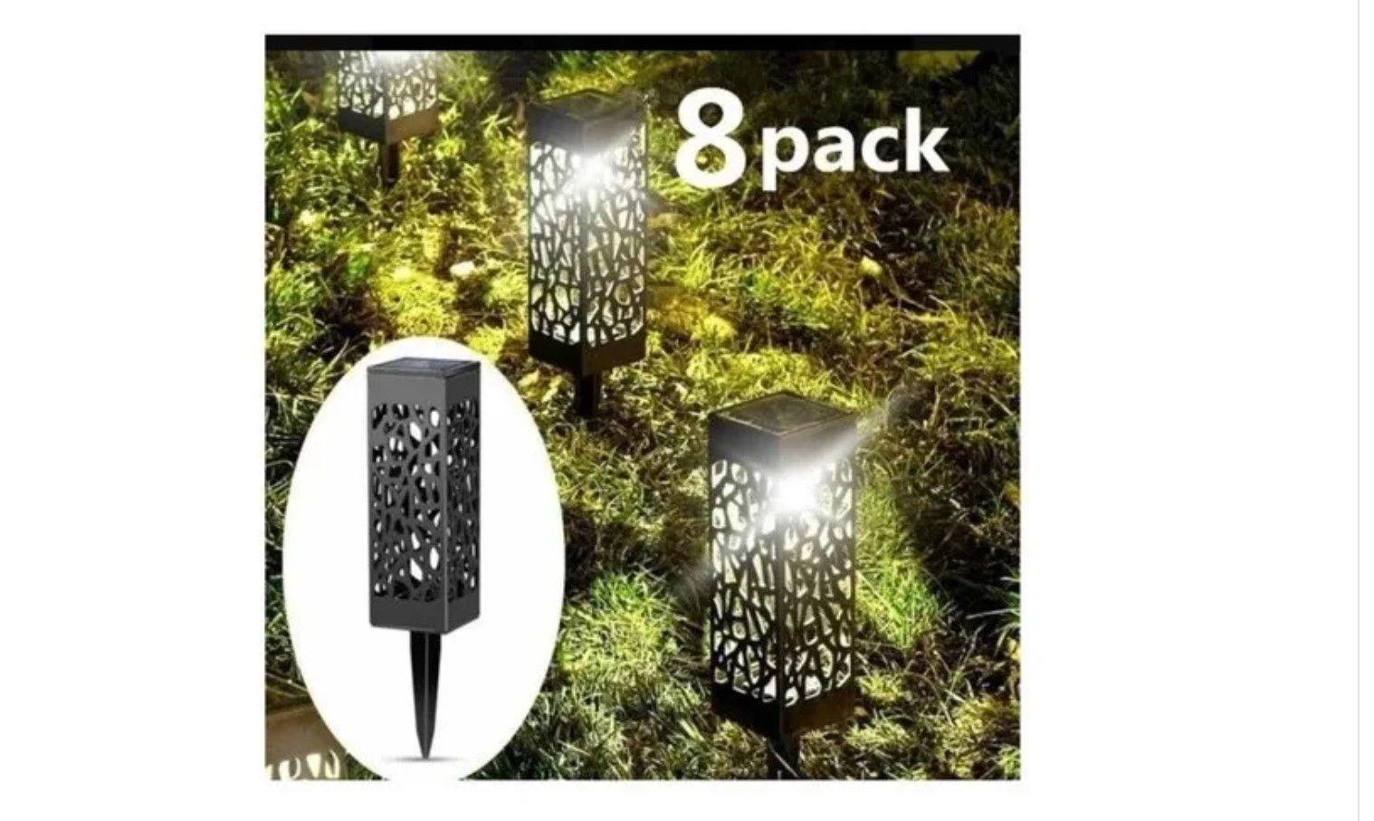 Pack 8 Foco Led Solar Estaca Jardín Tallado - Luz Cálida -1