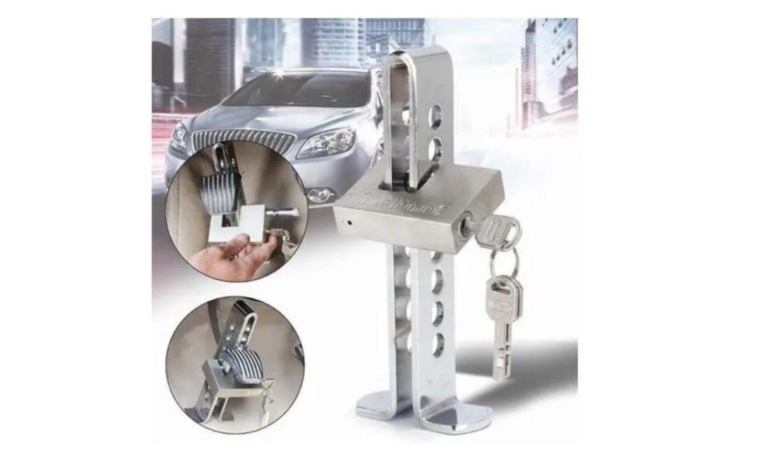 Traba Pedal + Candado + Llaves Seguridad Auto Robo-5