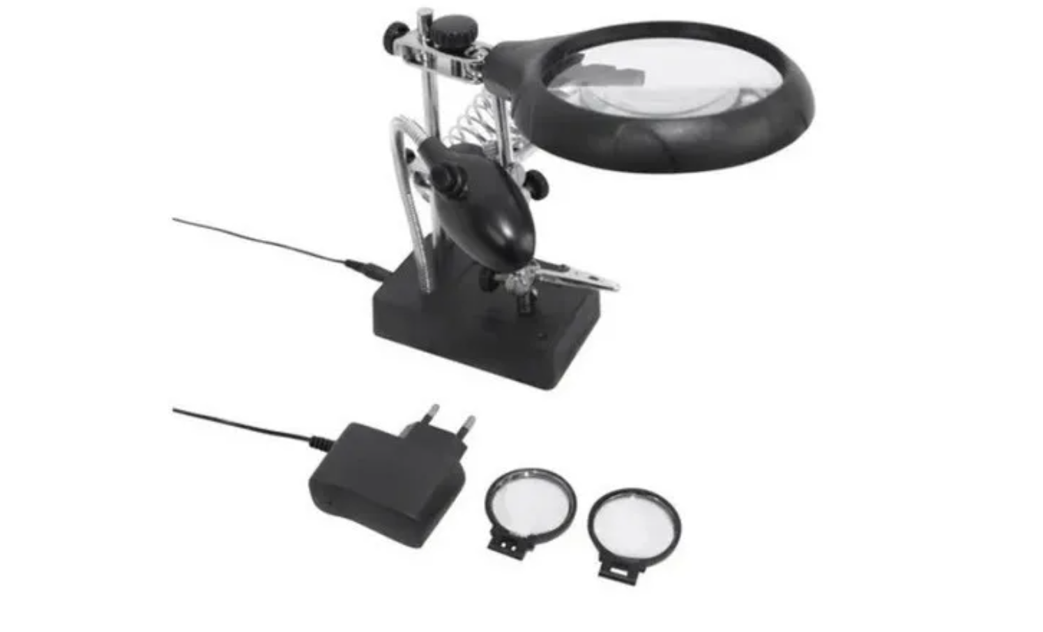 Lupa Escritorio Soporte Pinza Luz Tercera Mano Cautin-3