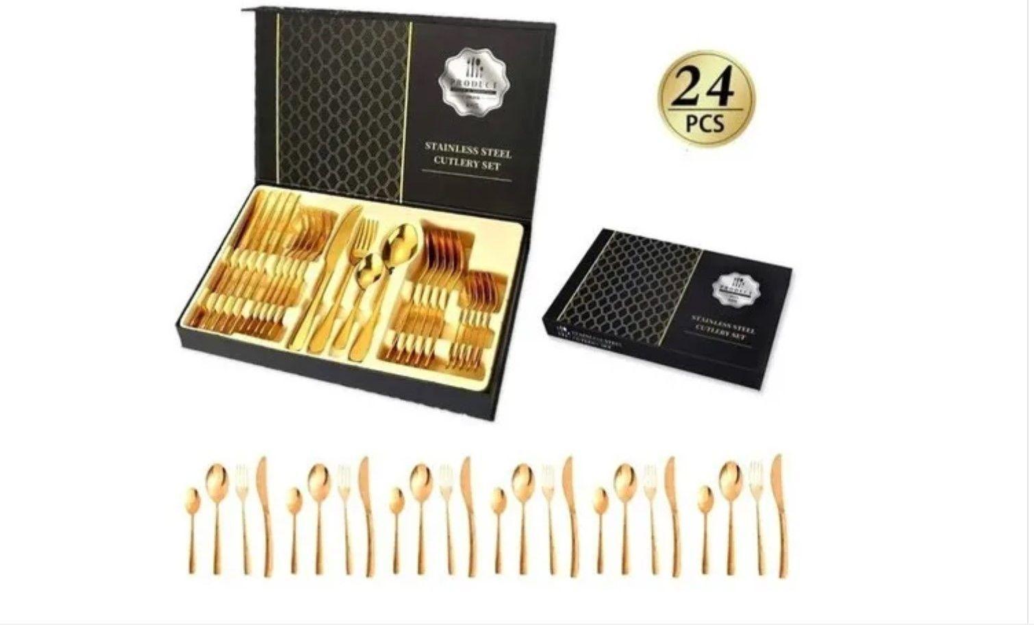 Set Cubiertos Acero Inoxidable 24 Piezas Color Oro-1