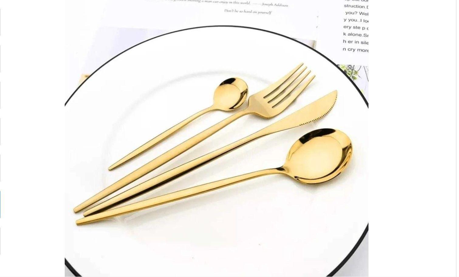 Set Cubiertos Acero Inoxidable 24 Piezas Color Oro-6