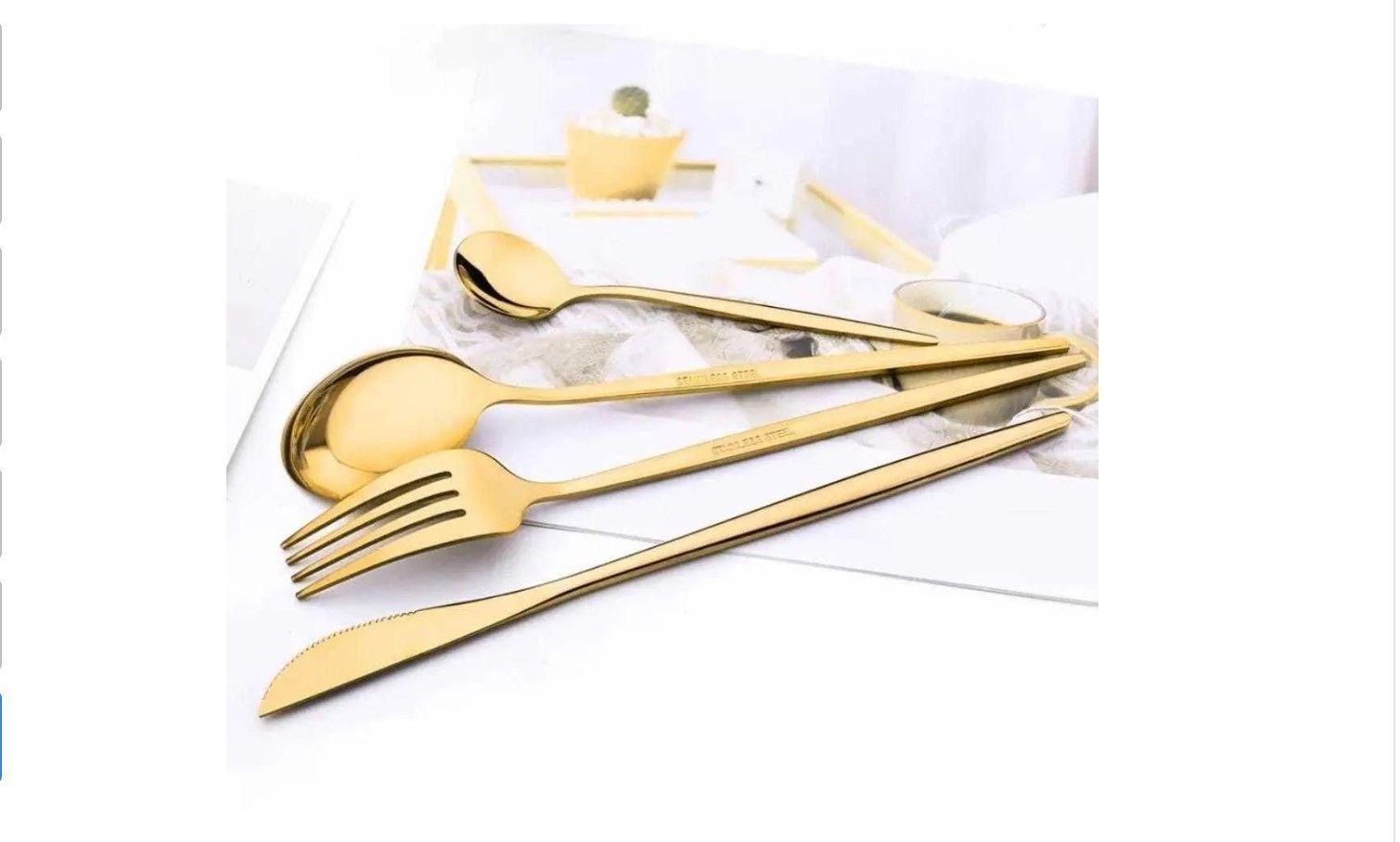 Set Cubiertos Acero Inoxidable 24 Piezas Color Oro-7