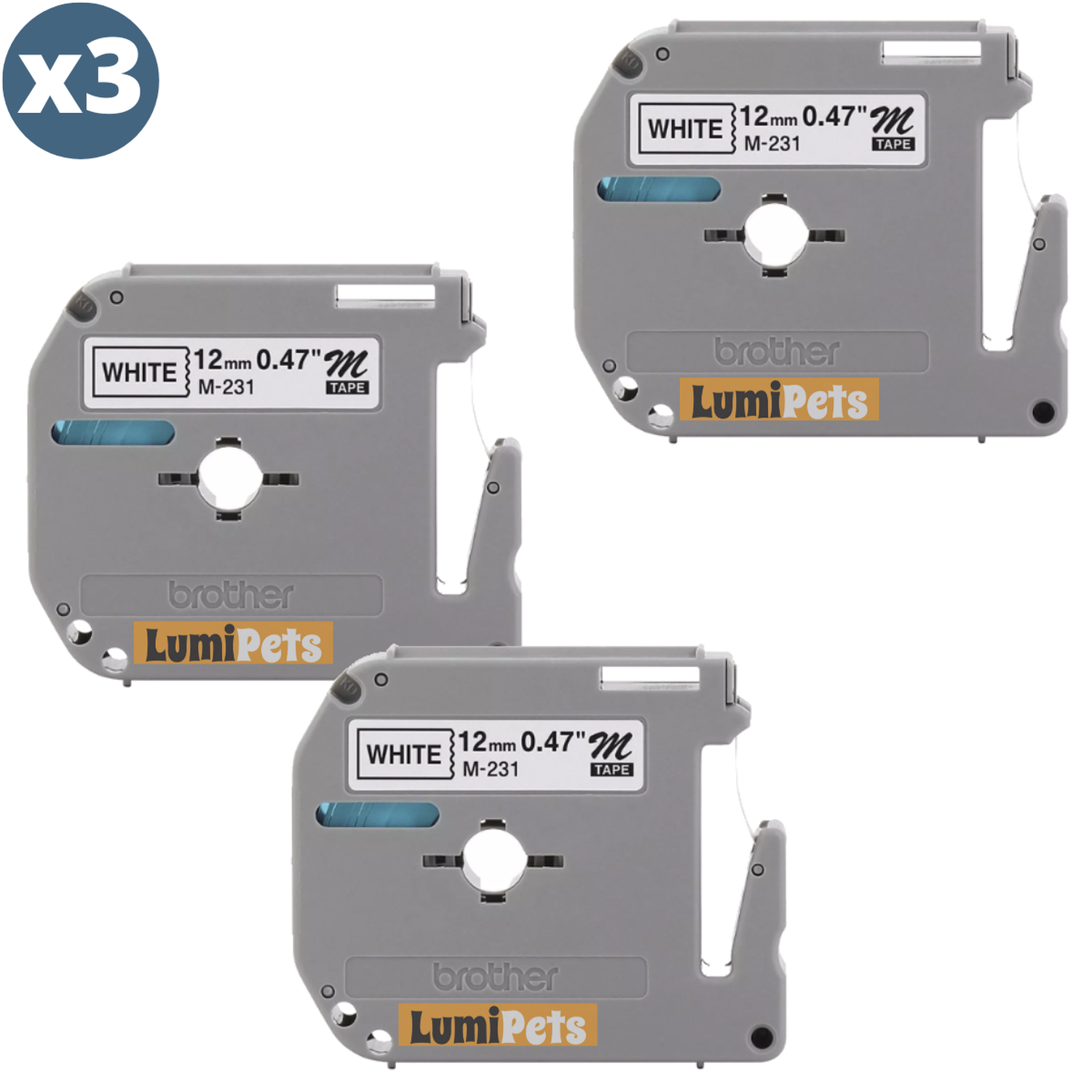 3X Cinta Rotuladora M-231 | Brother | 12mm X 8m Color Blanco-2