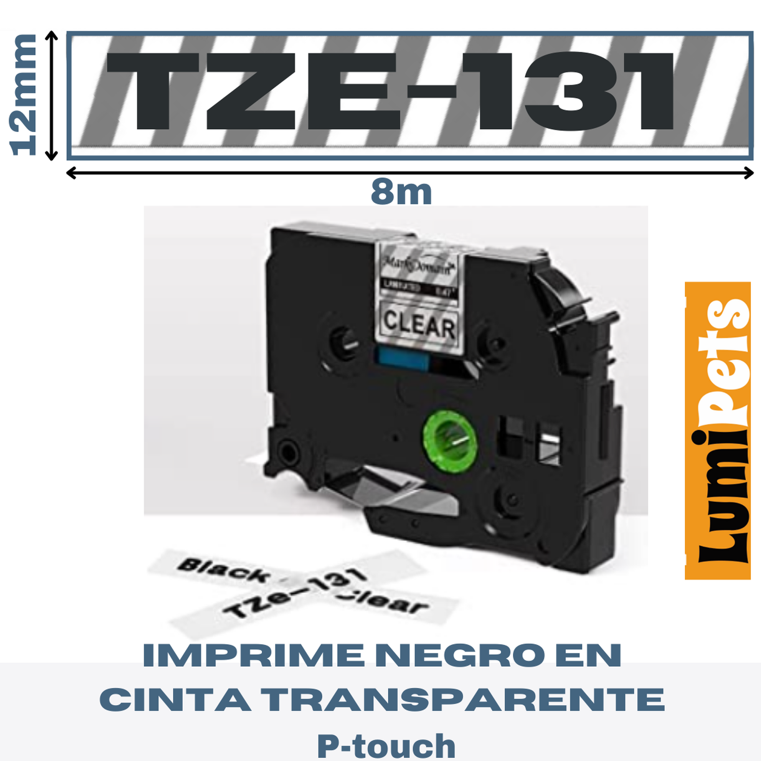 Cinta Tze-131 Transparente Para Rotuladora Brother 12mm X 8m-0