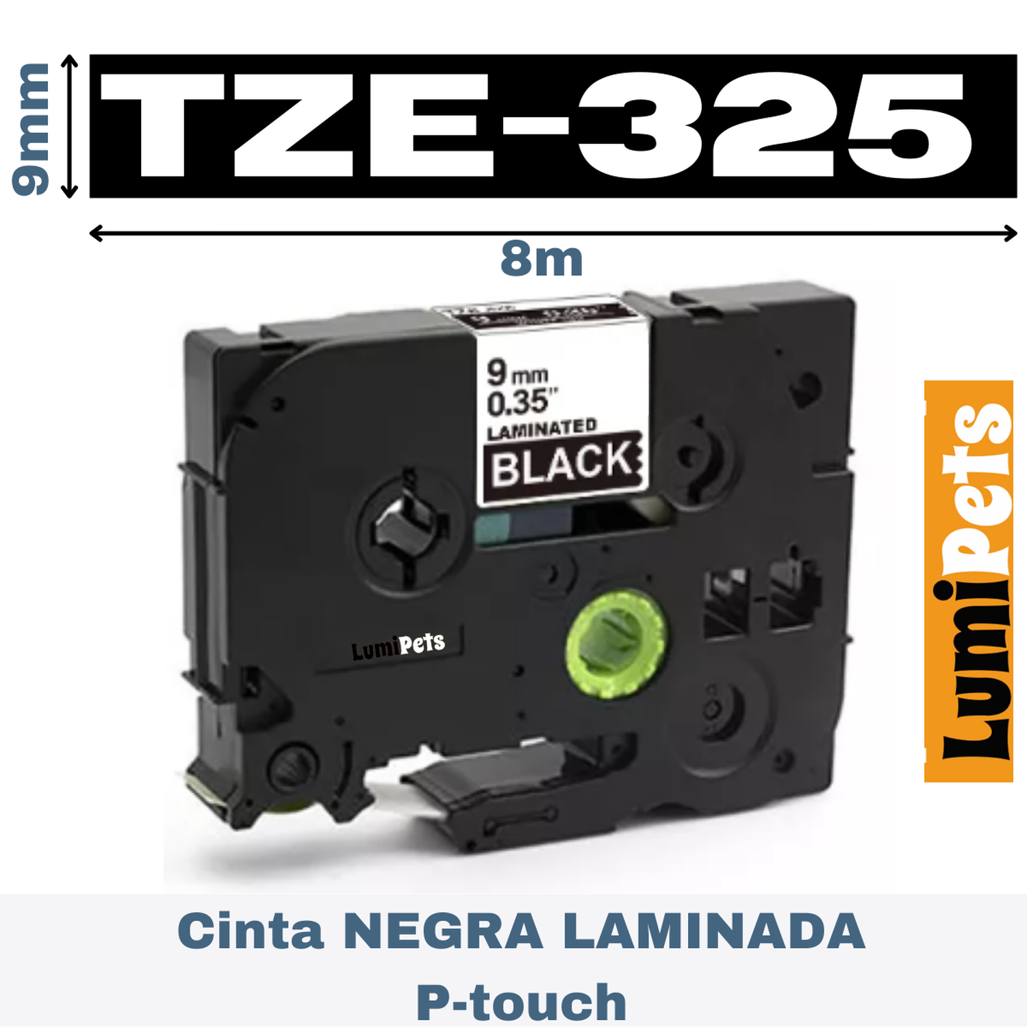 Cinta TZe-325 Para Rotuladora Brother Modelo Pt, 9mm X 8m-0