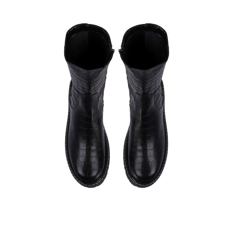 Bota Cuero Croco Negra Luiza-3