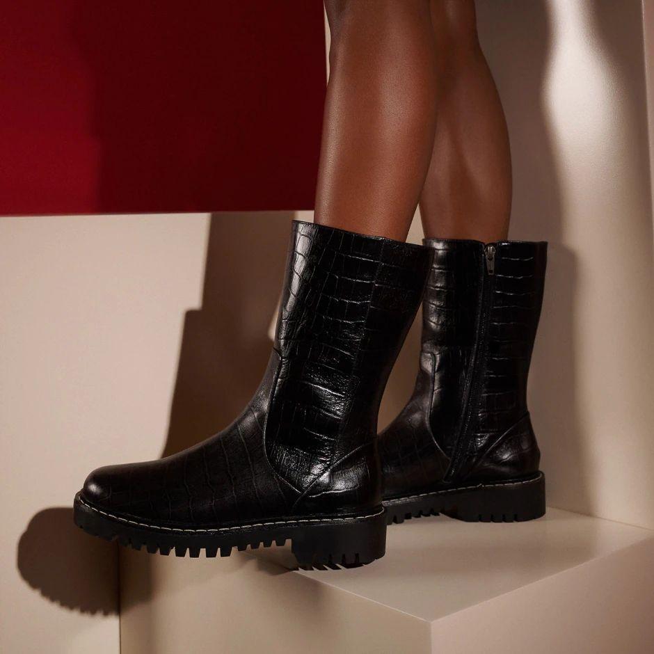 Bota Cuero Croco Negra Luiza-4